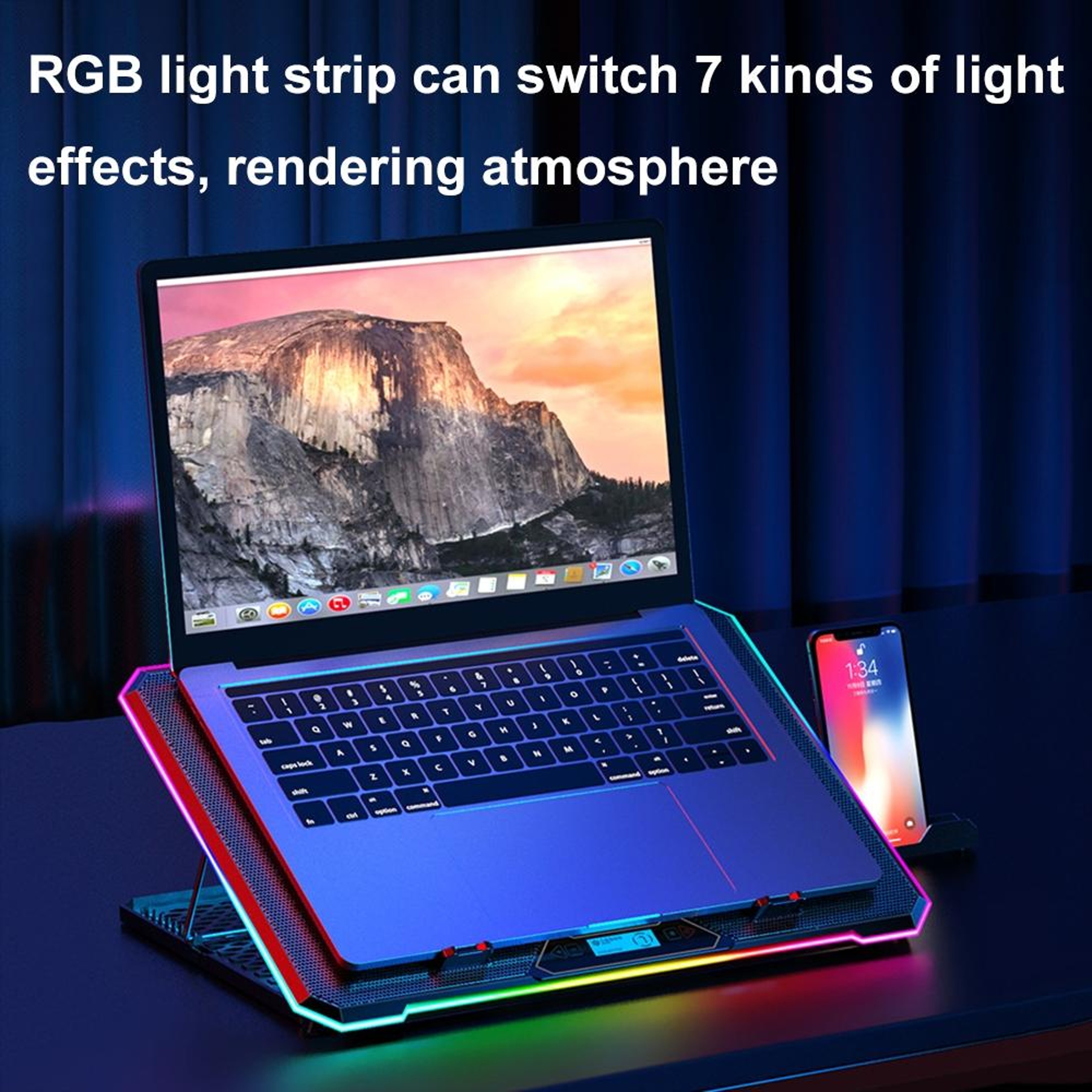 RGB Laptop Cooling Pad With 6 Fans Adjustable Laptop Stand LCD Display For Up To 18 Inch Laptops 7