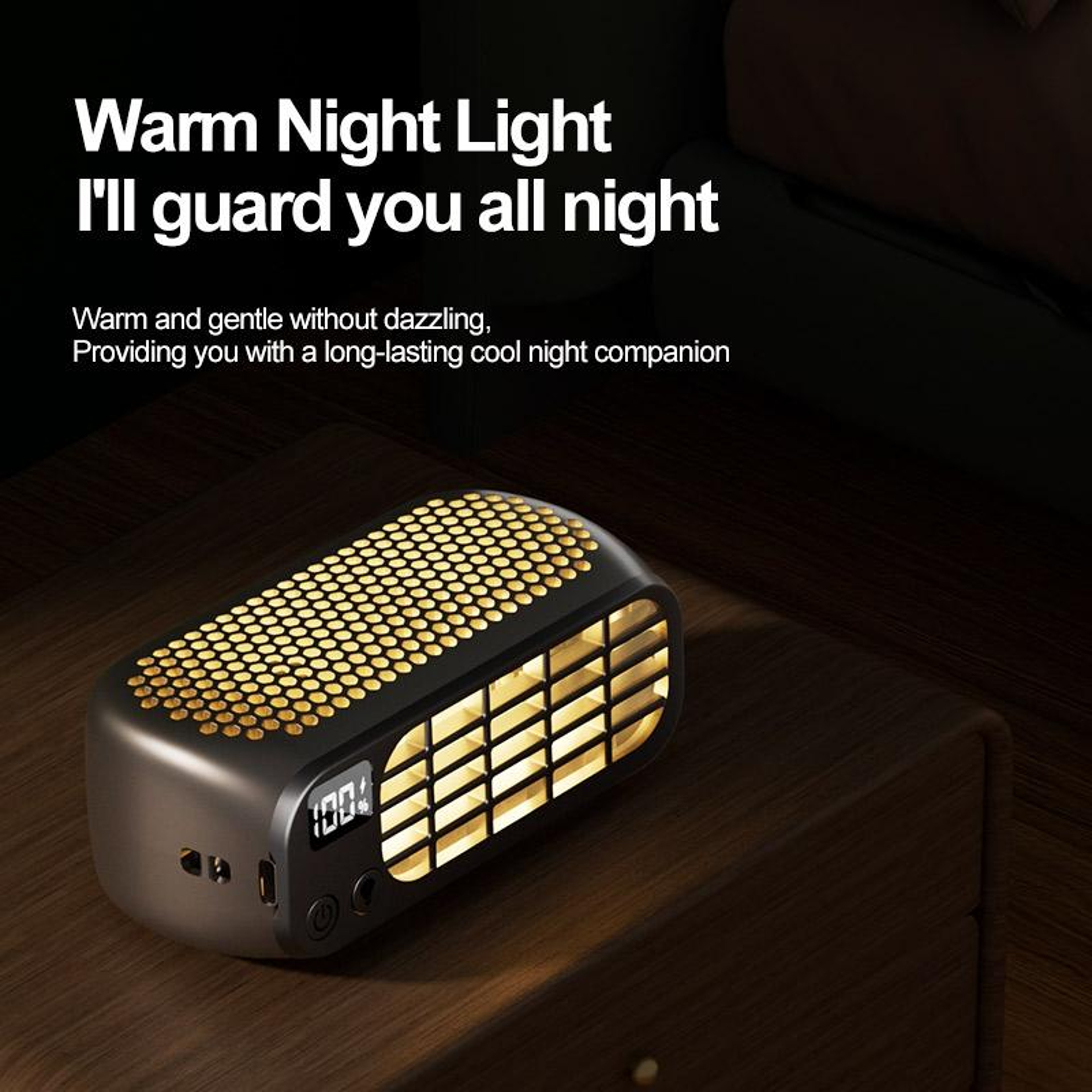 Portable Bladeless Fan USB Rechargeable Digital Display Mini Night Light Cooling Fan 7