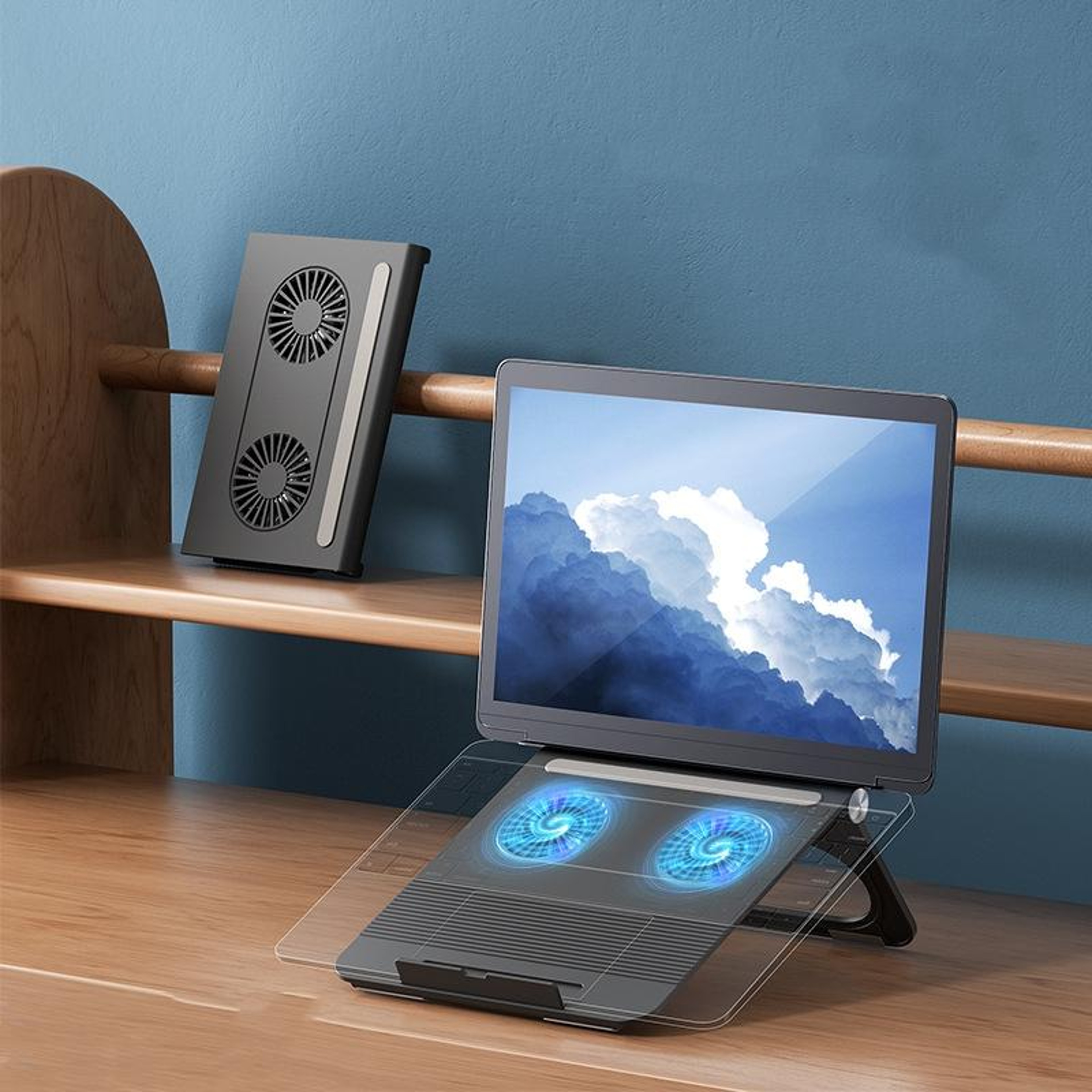 Portable Laptop Cooling Stand With Dual Fan Adjustable Foldable Laptop Stand For Tablets Up To 16 I 0