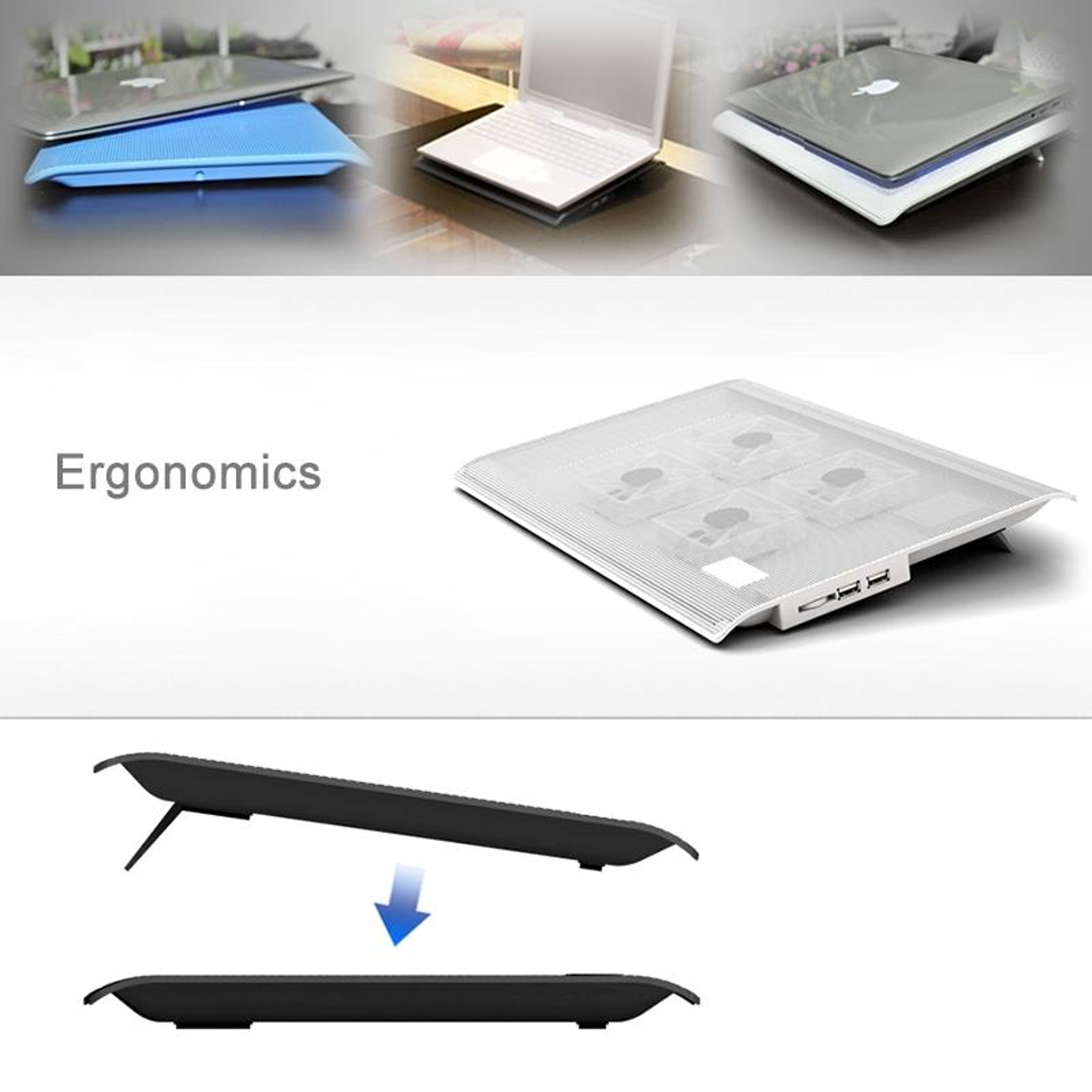 4 Fan Laptop Cooling Pad USB Powered Adjustable Silent Notebook Cooler Stand Black 3