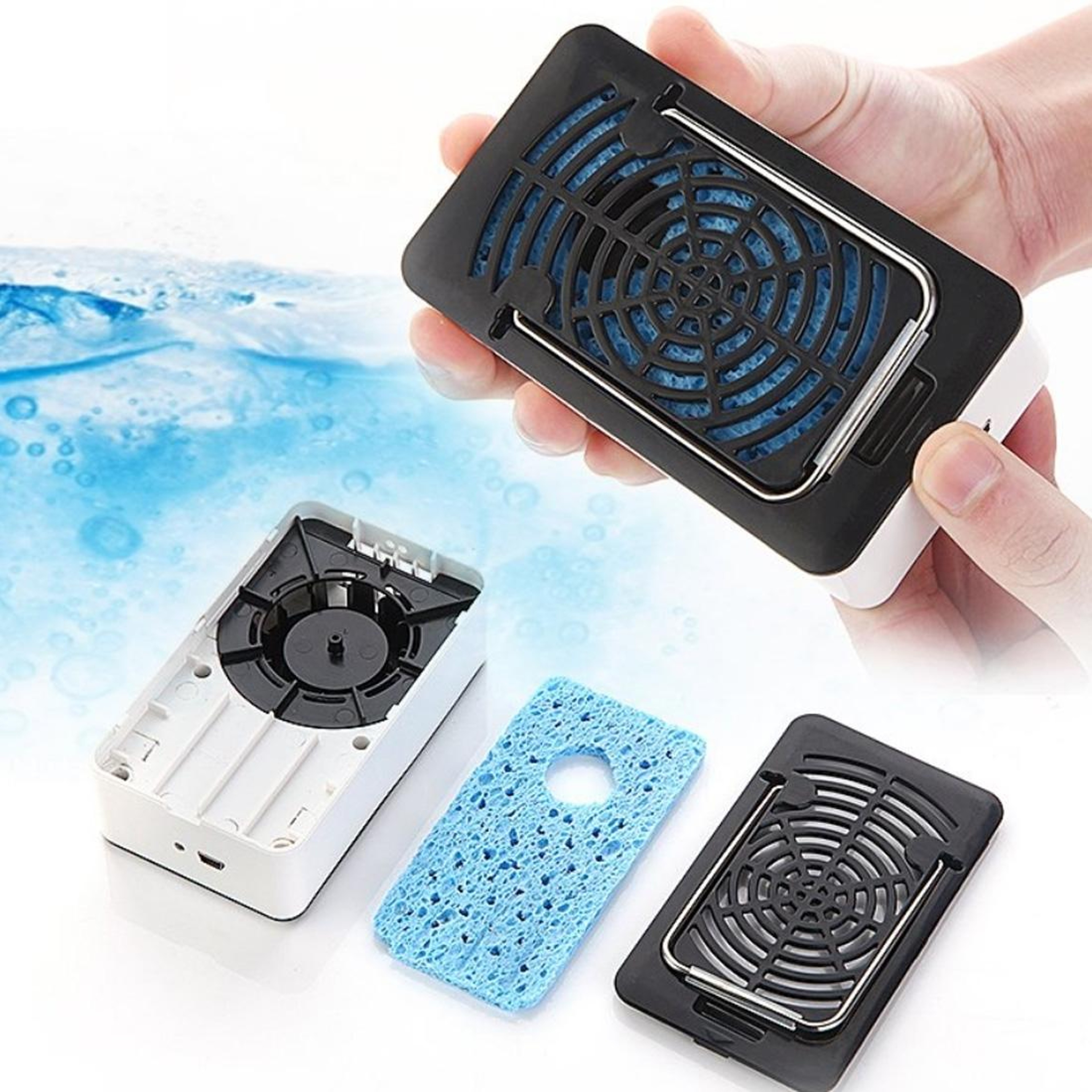 Portable Air Cooler USB Cooling Fan Rechargeable Handheld Mini Air Conditioner With Holder 2