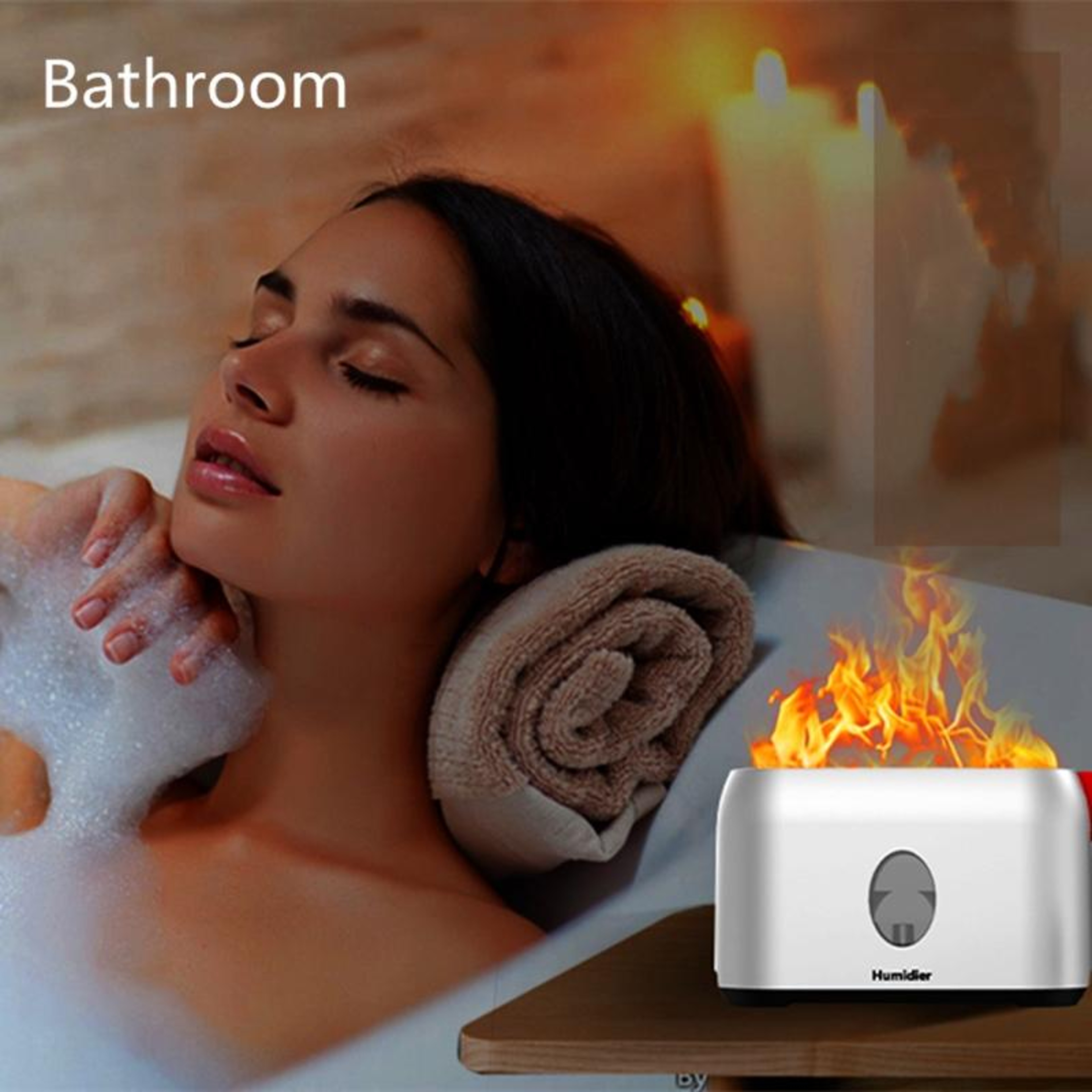 USB Flame Humidifier Aroma Diffuser with LED Fireplace Effect and Timer for Home Office Bedroom – view 6