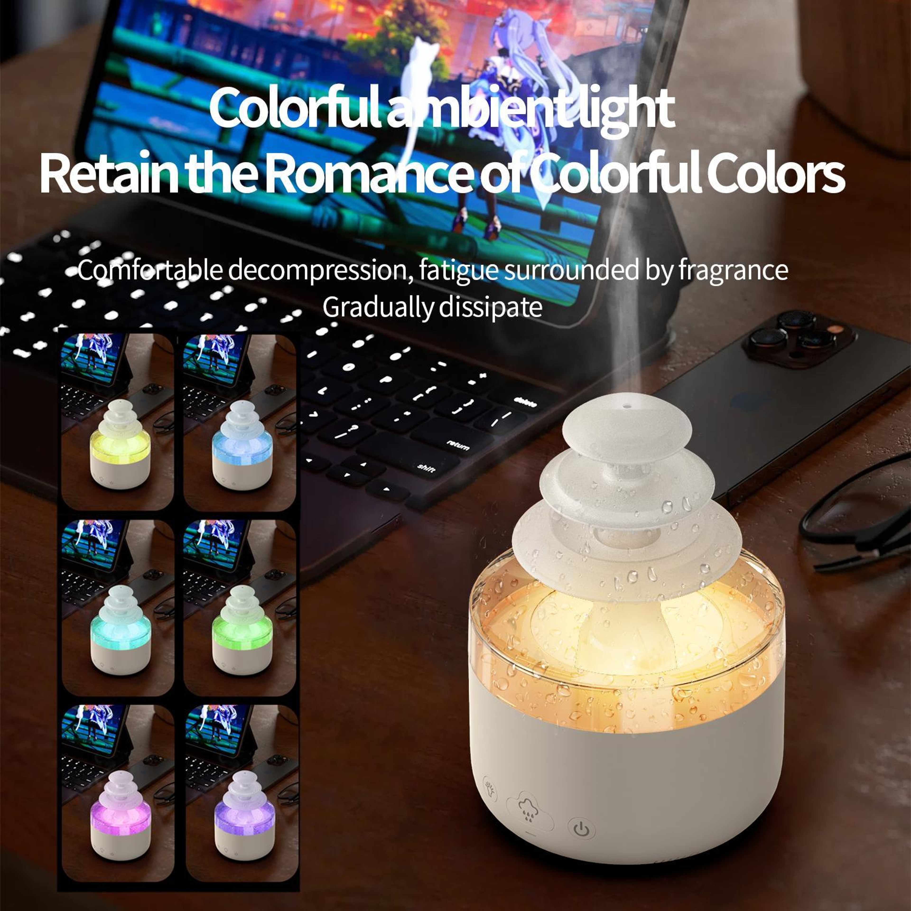 Cloud Rain Ultrasonic Humidifier With 3 Color Lights Essential Oil Aromatherapy Diffuser 3