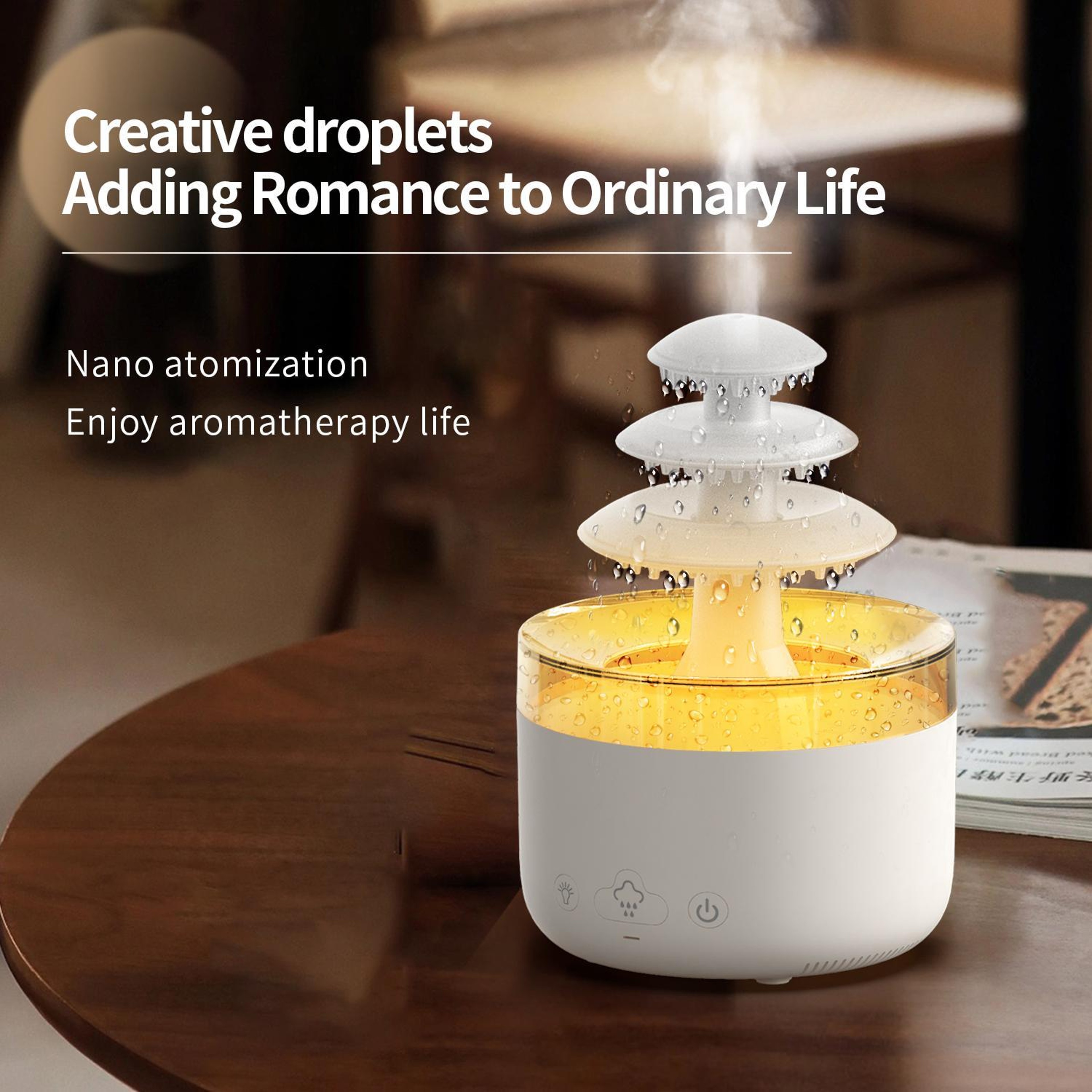 Cloud Rain Ultrasonic Humidifier With 3 Color Lights Essential Oil Aromatherapy Diffuser 4