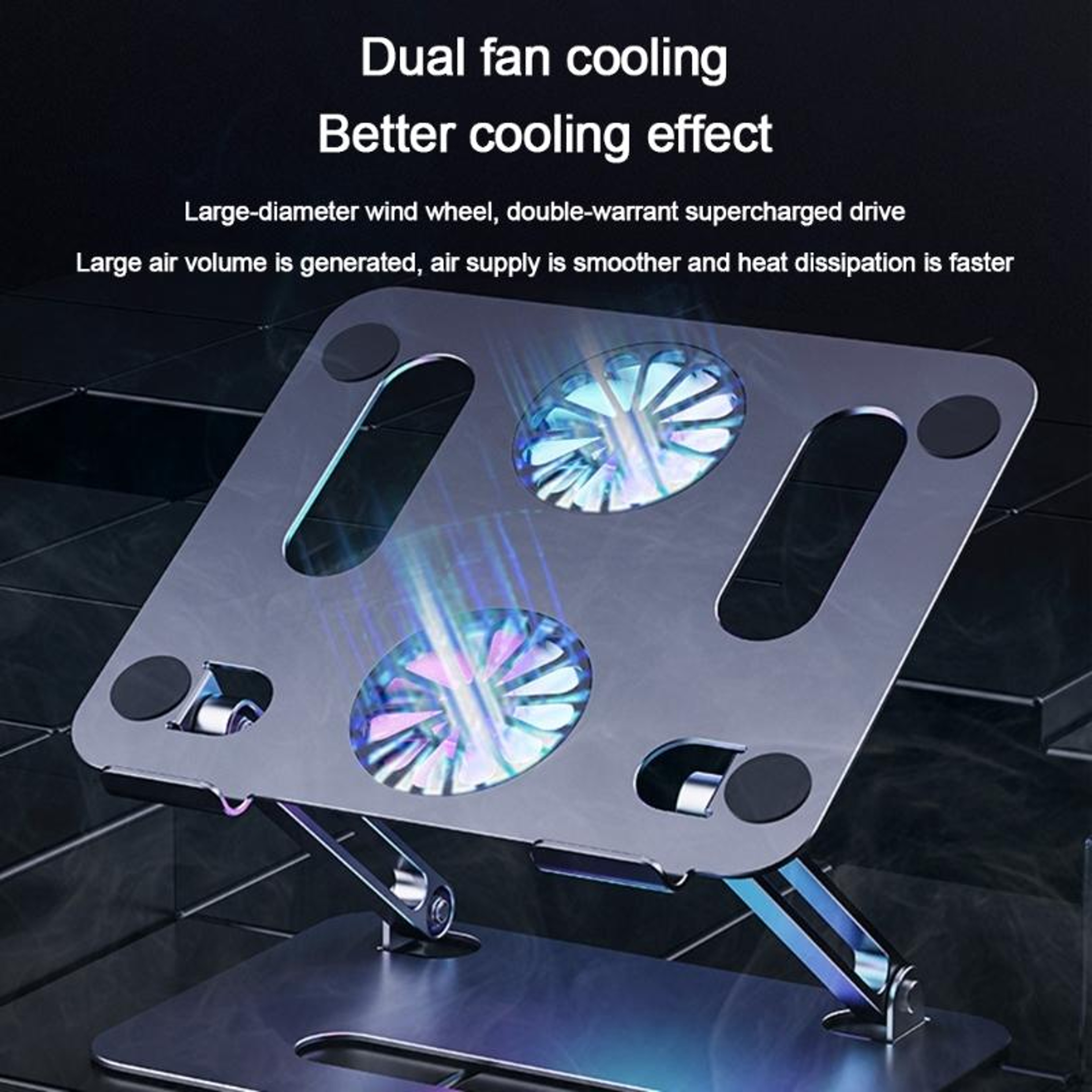 P43F Adjustable Laptop Stand With Laptop Cooling Stand Dual Fan Aluminum Alloy Foldable Riser 3