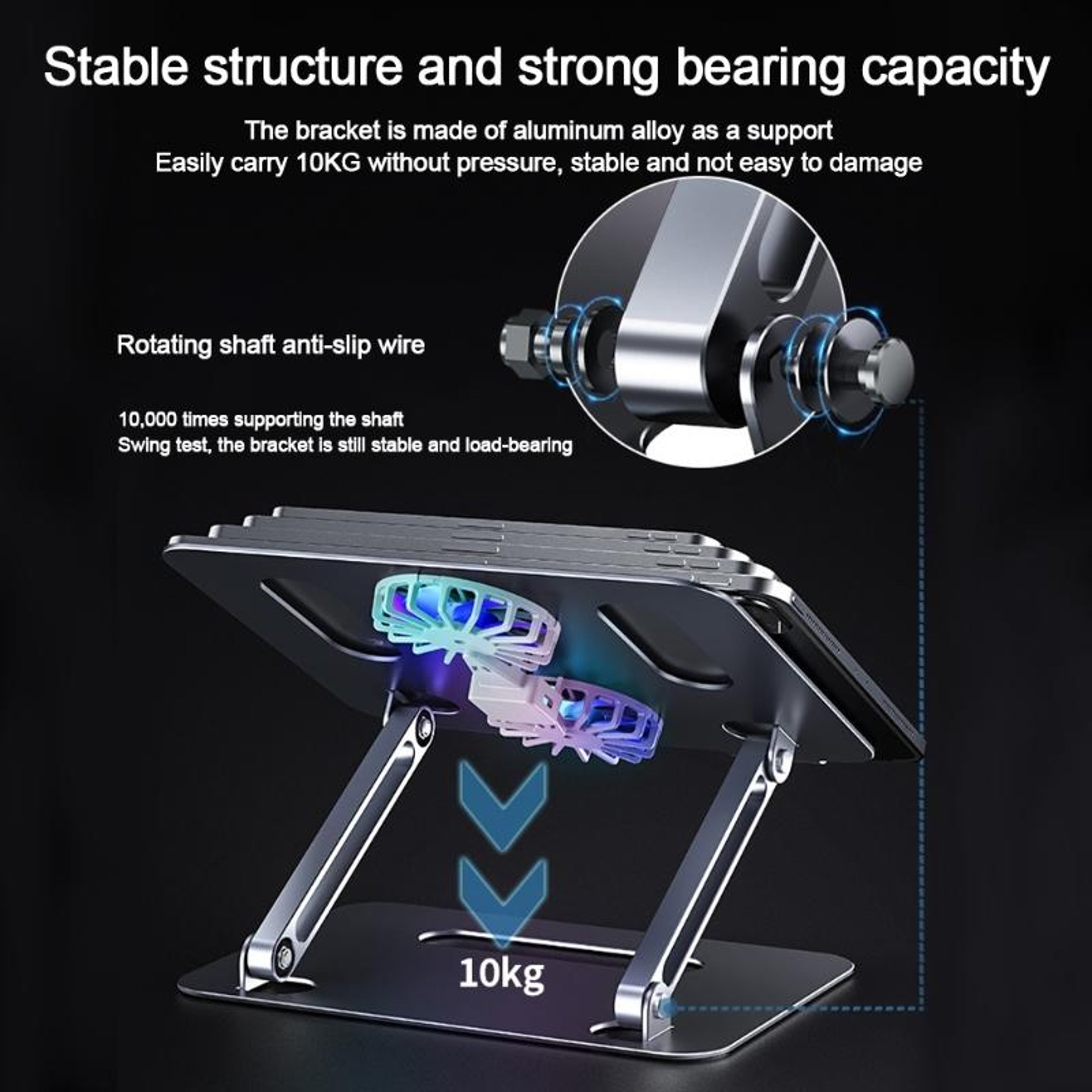 P43F Adjustable Laptop Stand With Laptop Cooling Stand Dual Fan Aluminum Alloy Foldable Riser 4