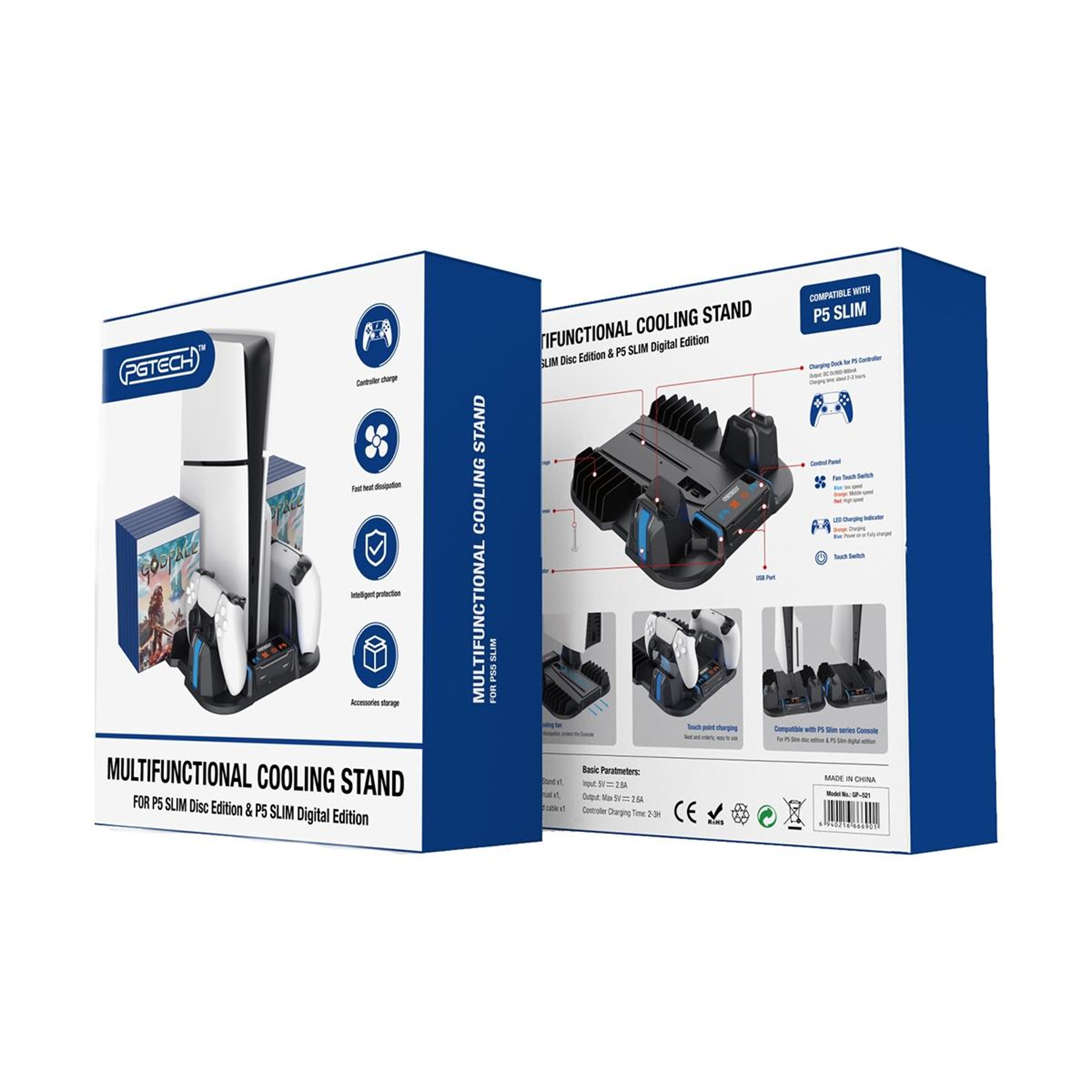 PS5 Slim Charging Station With Cooling Stand DualSense Controller Charger And Game Disc Storage 7