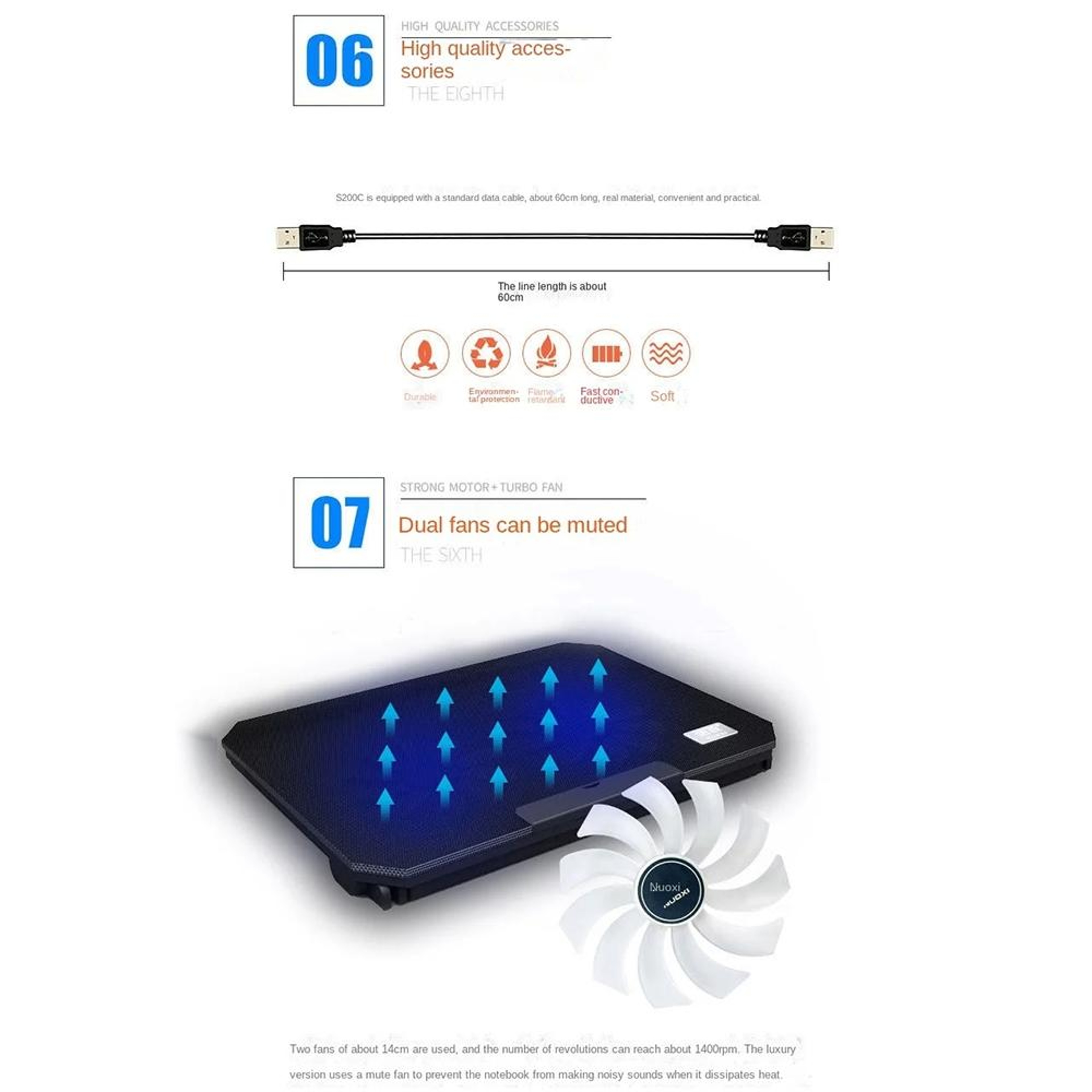 Silent Laptop Cooling Pad with Adjustable Metal Stand Dual Fan Laptop Cooler for 12 to 15.6 Inch Laptops – view 13