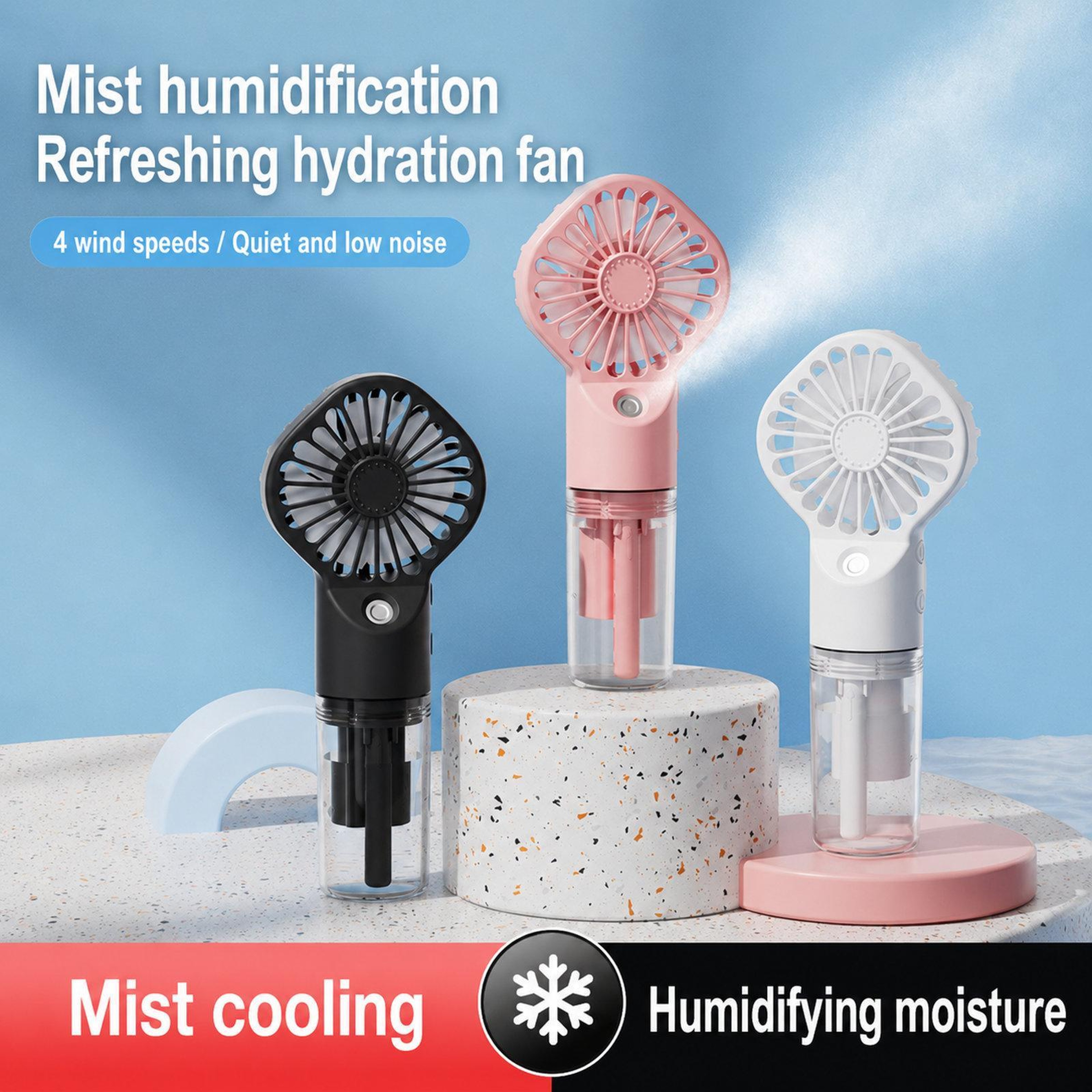 Portable Handheld Misting Fan Type C Rechargeable Personal Cooling Fan With Face Mister 1