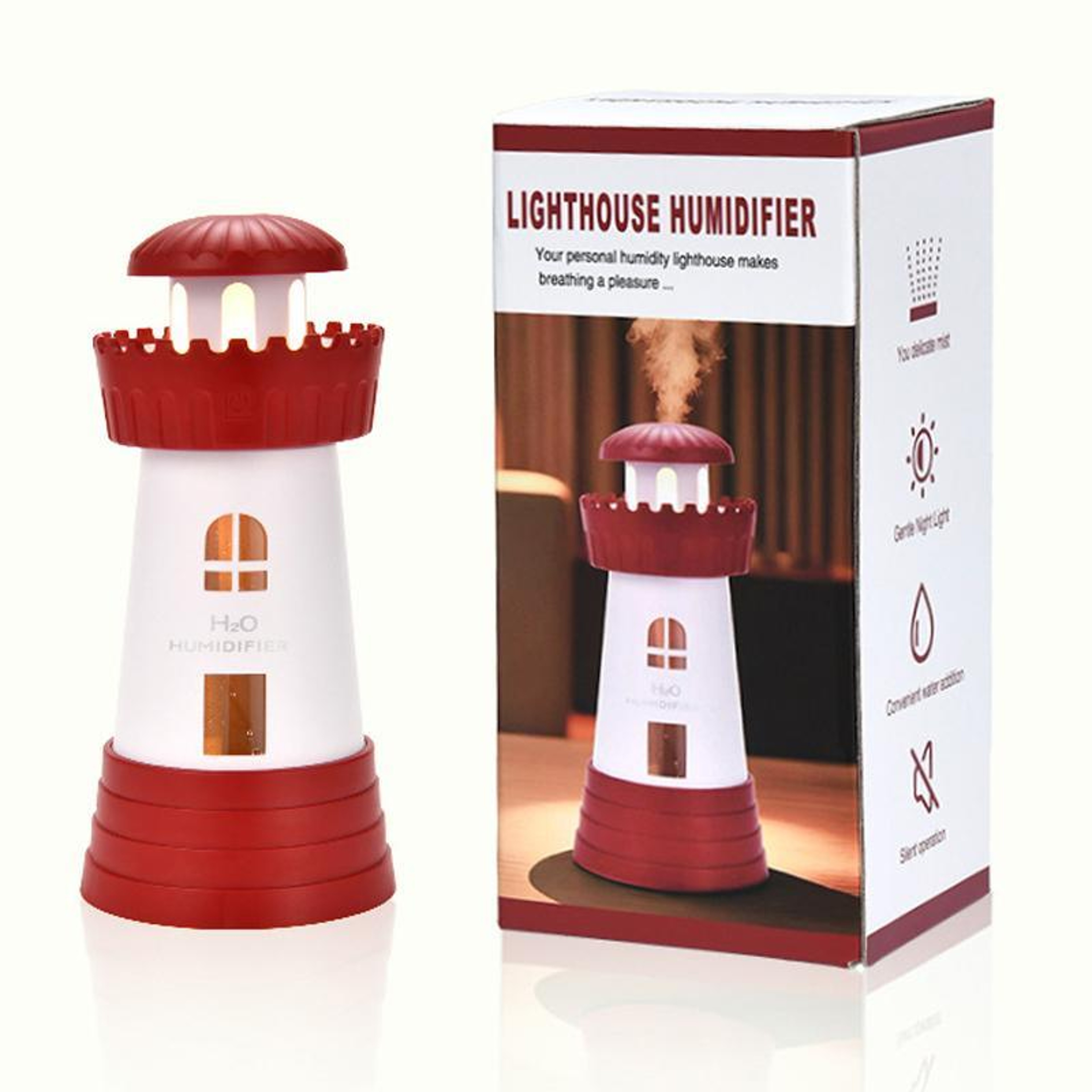 Lighthouse Mini Humidifier USB Quiet Mist Diffuser Portable Desktop Air Moisturizer 9