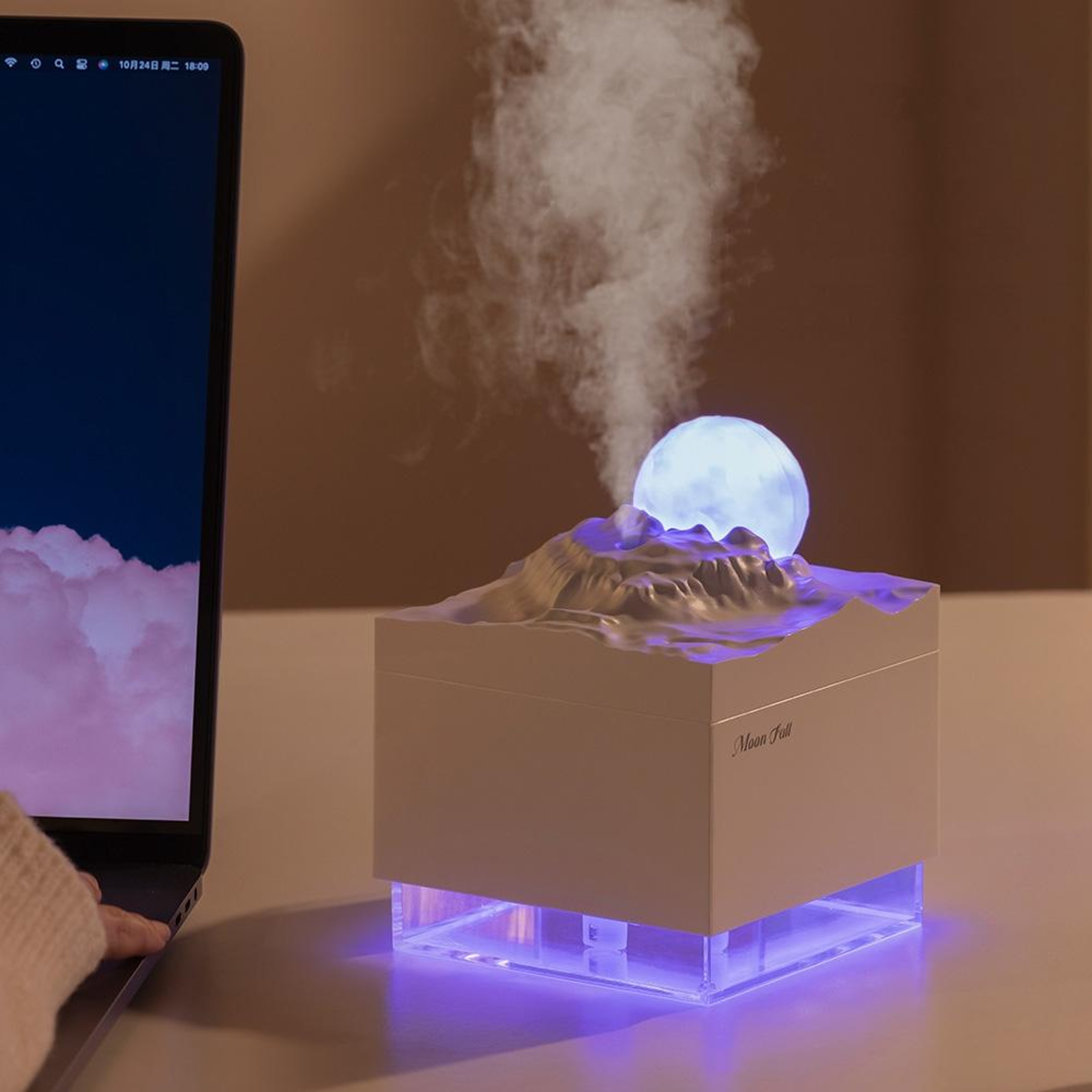 Moon Meteorite Mini Humidifier With Colorful Night Light USB Cool Mist Humidifier 0