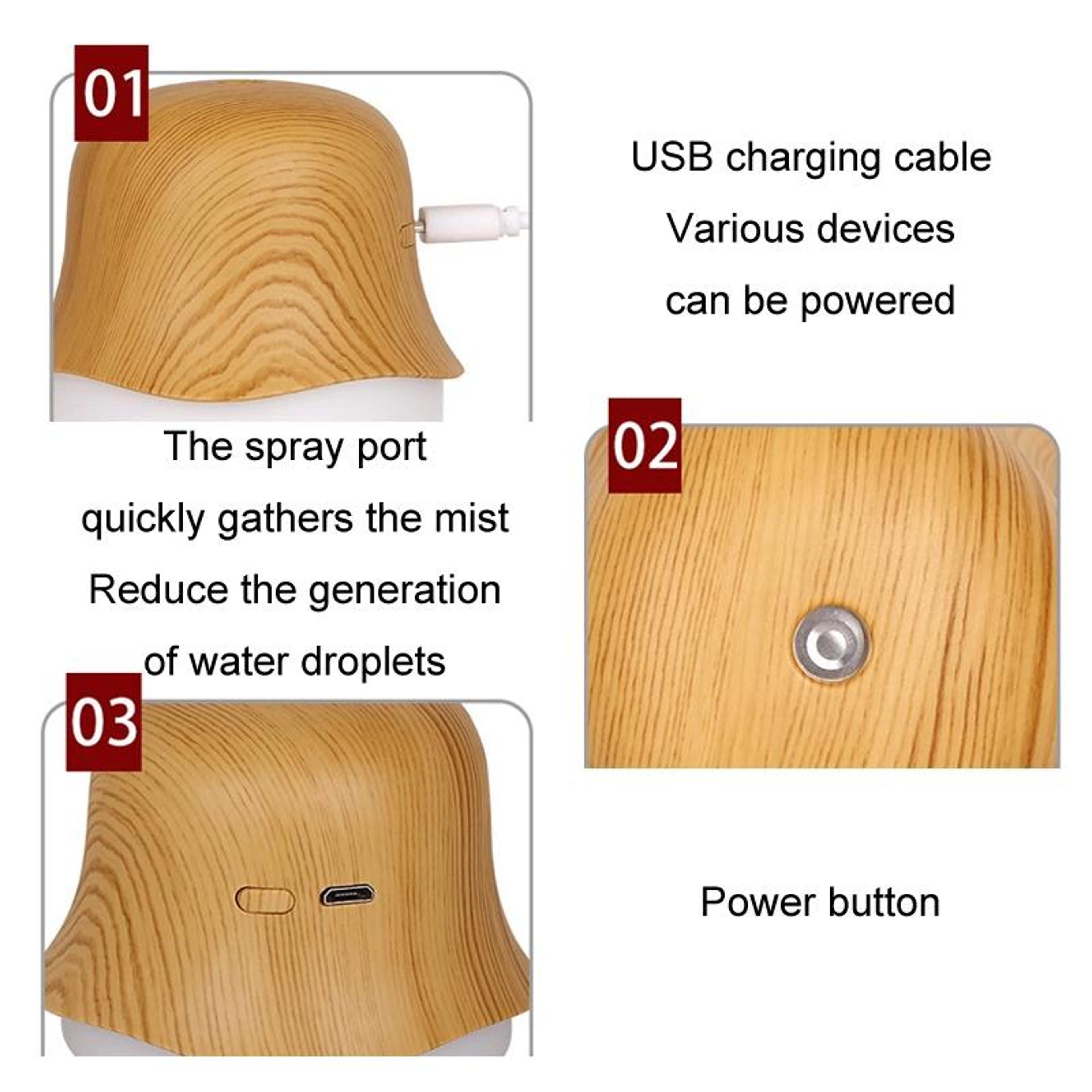 Wood Grain USB Humidifier Essential Oil Diffuser With Night Light Cool Mist Aromatherapy 2