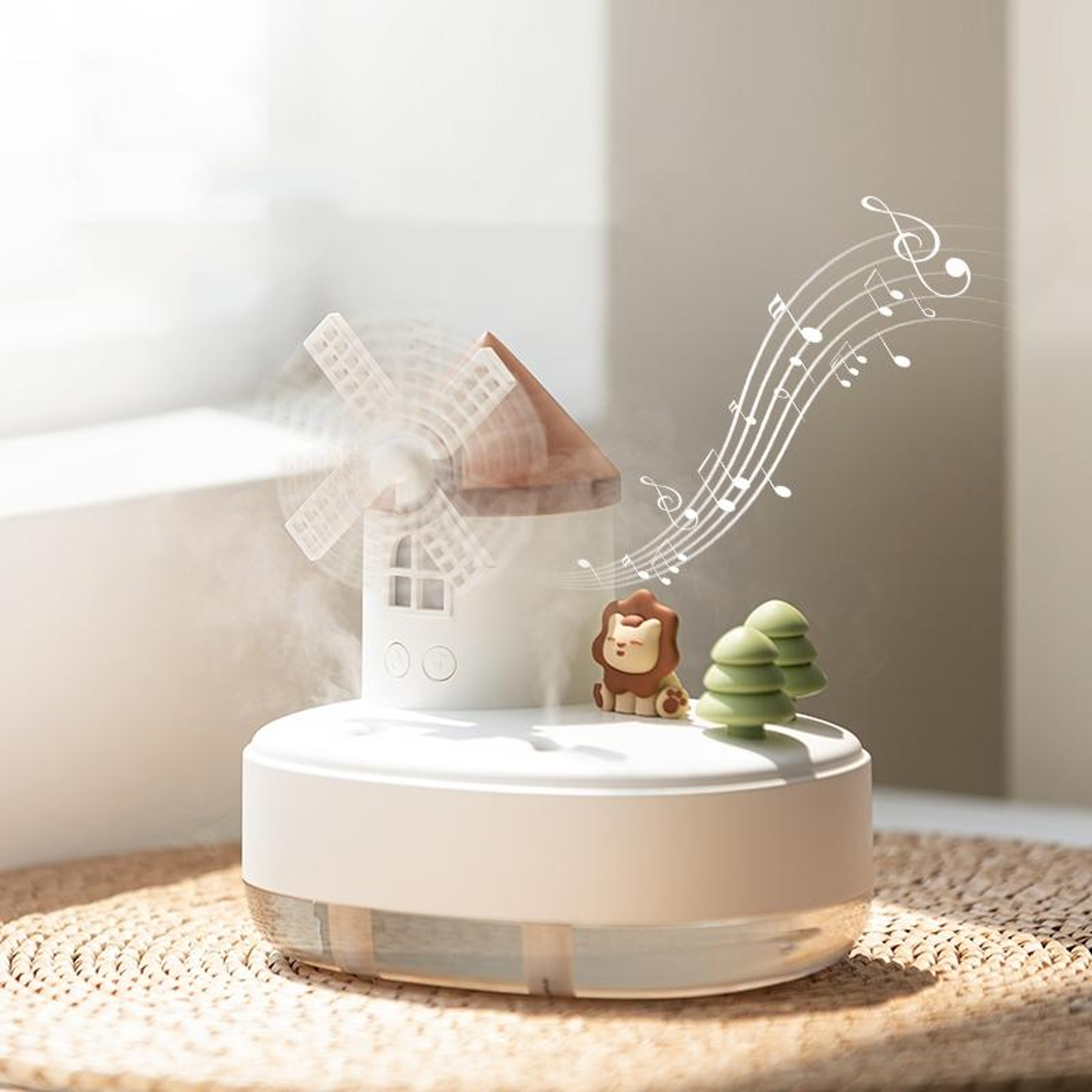 Wireless Mini Desktop Humidifier With Dual Mist LED Light Music Box And Windmill Design 0