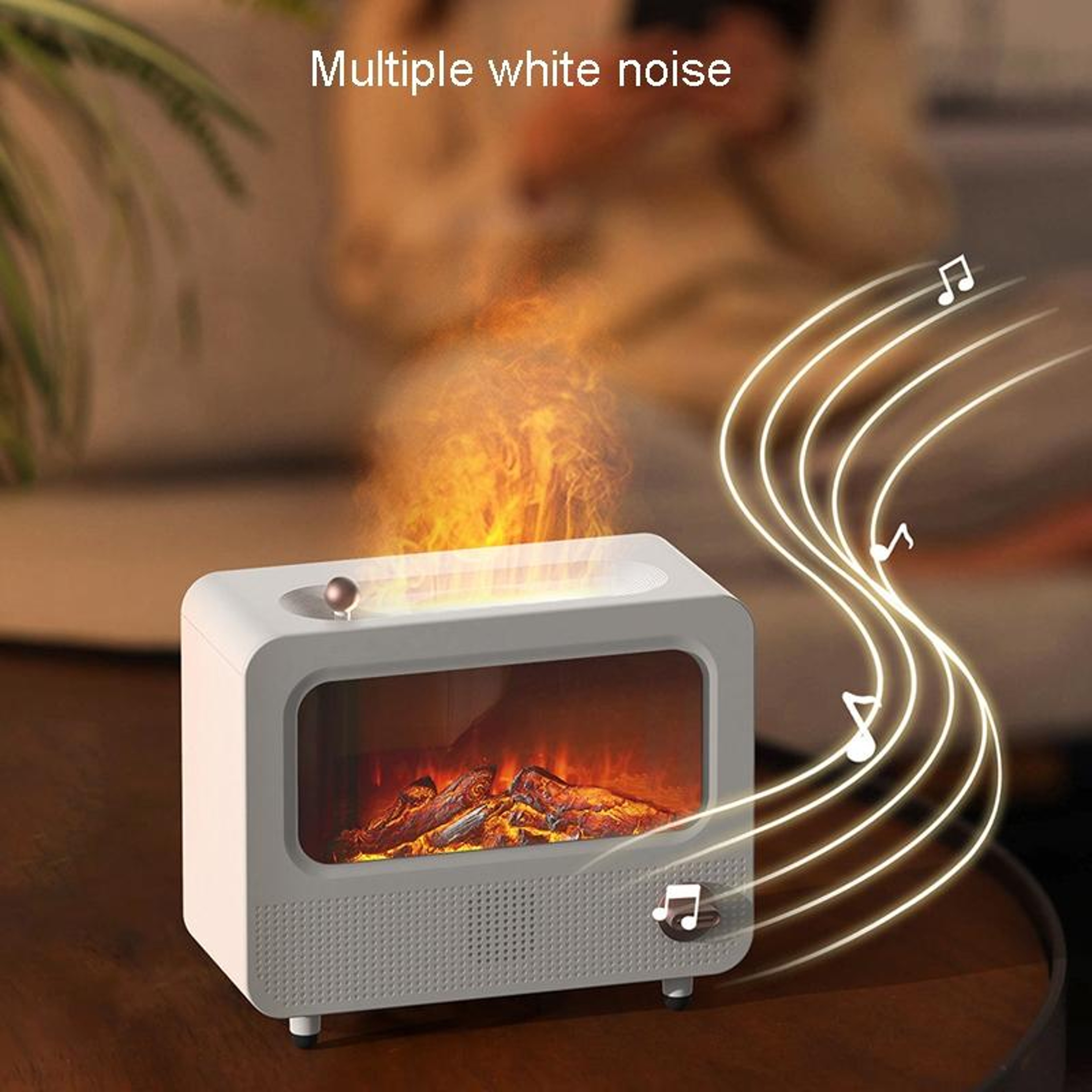 Flame Humidifier With White Noise USB Aromatherapy Diffuser Cool Mist Air Moisturizer 5