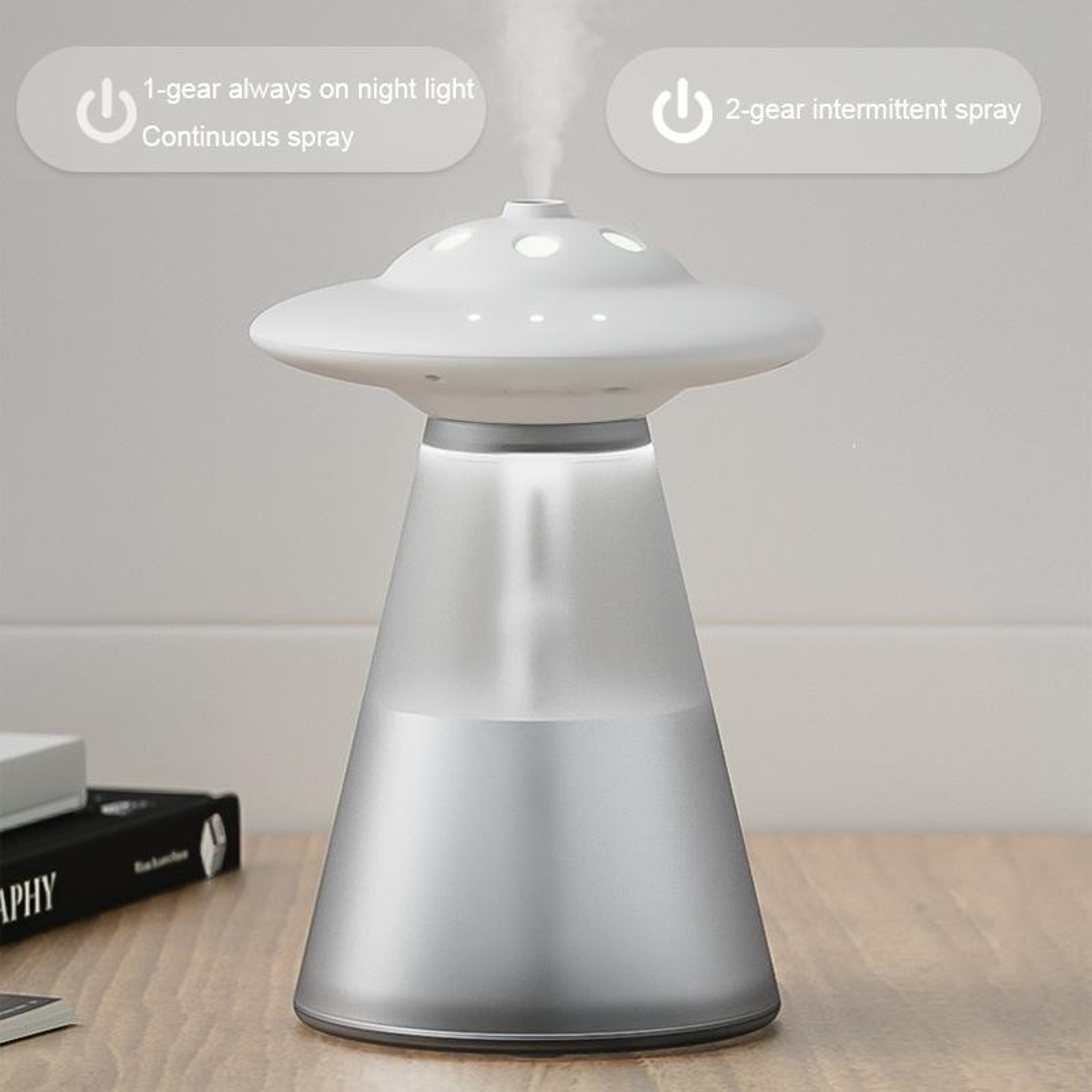 UFO USB Humidifier With Night Light 800ml Portable Air Humidifier Type C Rechargeable 1