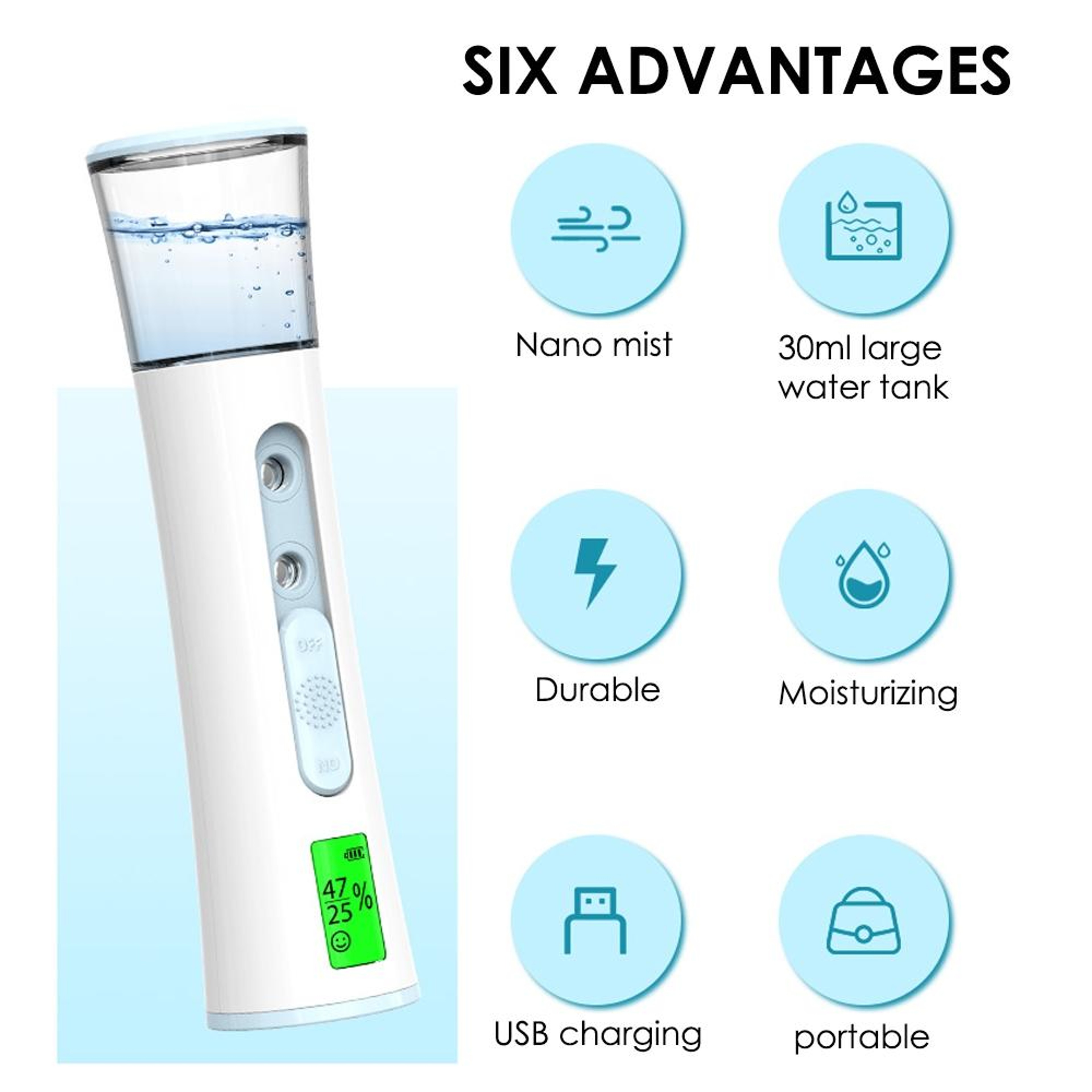 Portable Nano Facial Mist Sprayer With Skin Moisture Analyzer USB Rechargeable Face Mister 1