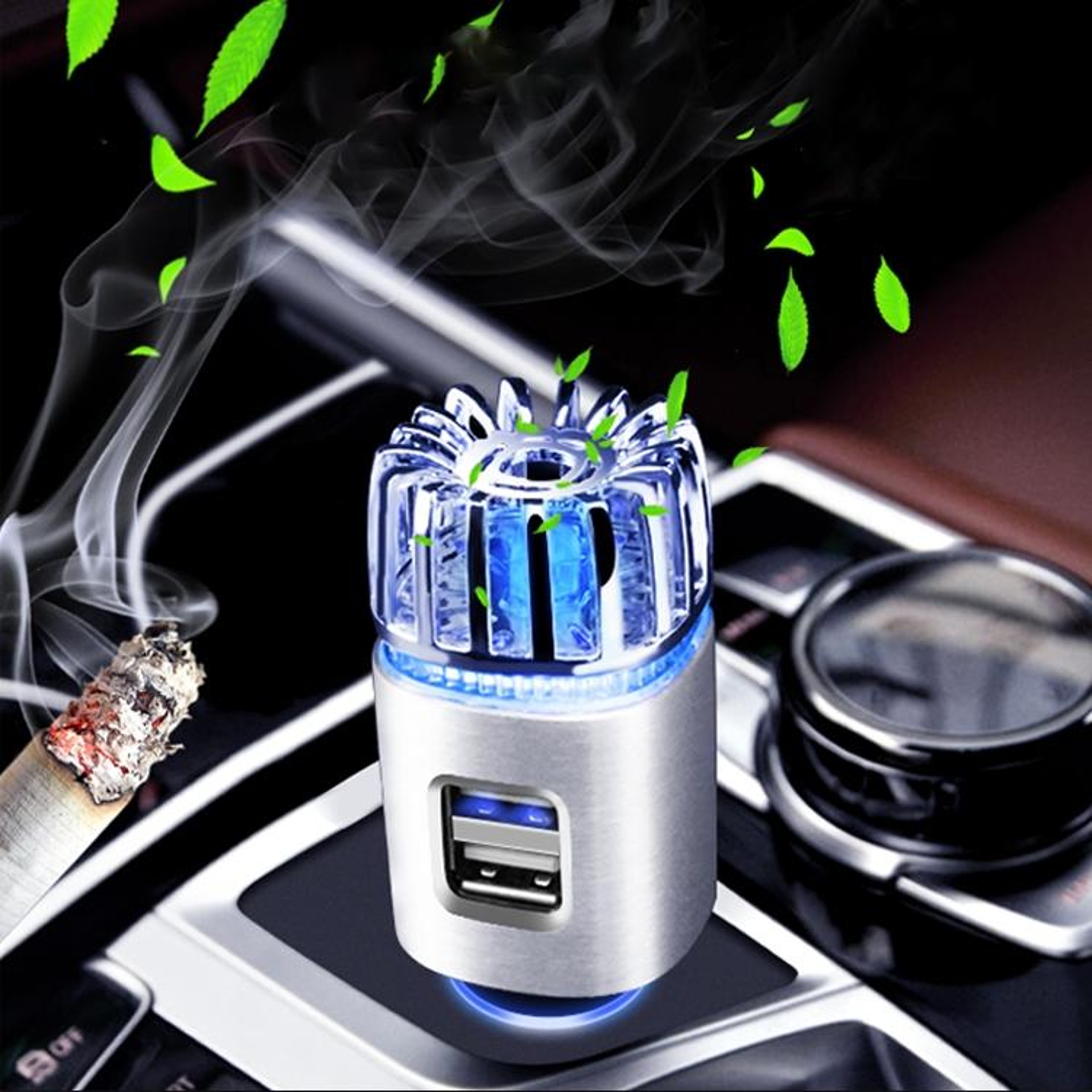 2 In 1 Car Air Purifier Negative Ion Aromatherapy Diffuser With Dual USB Car Charger 0