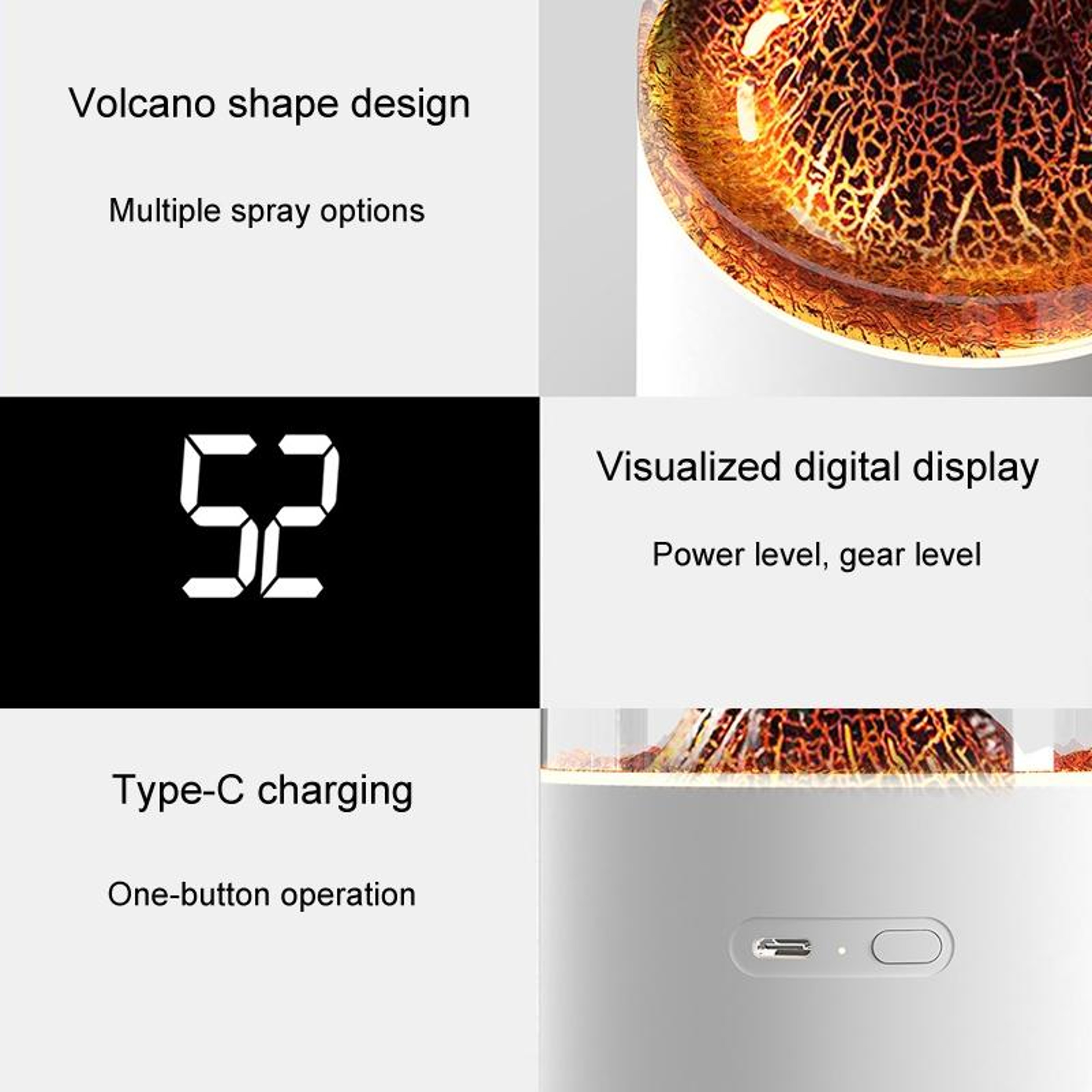 Volcano Aroma Diffuser Essential Oil Diffuser Mini Humidifier With Lava Mist Effect 4
