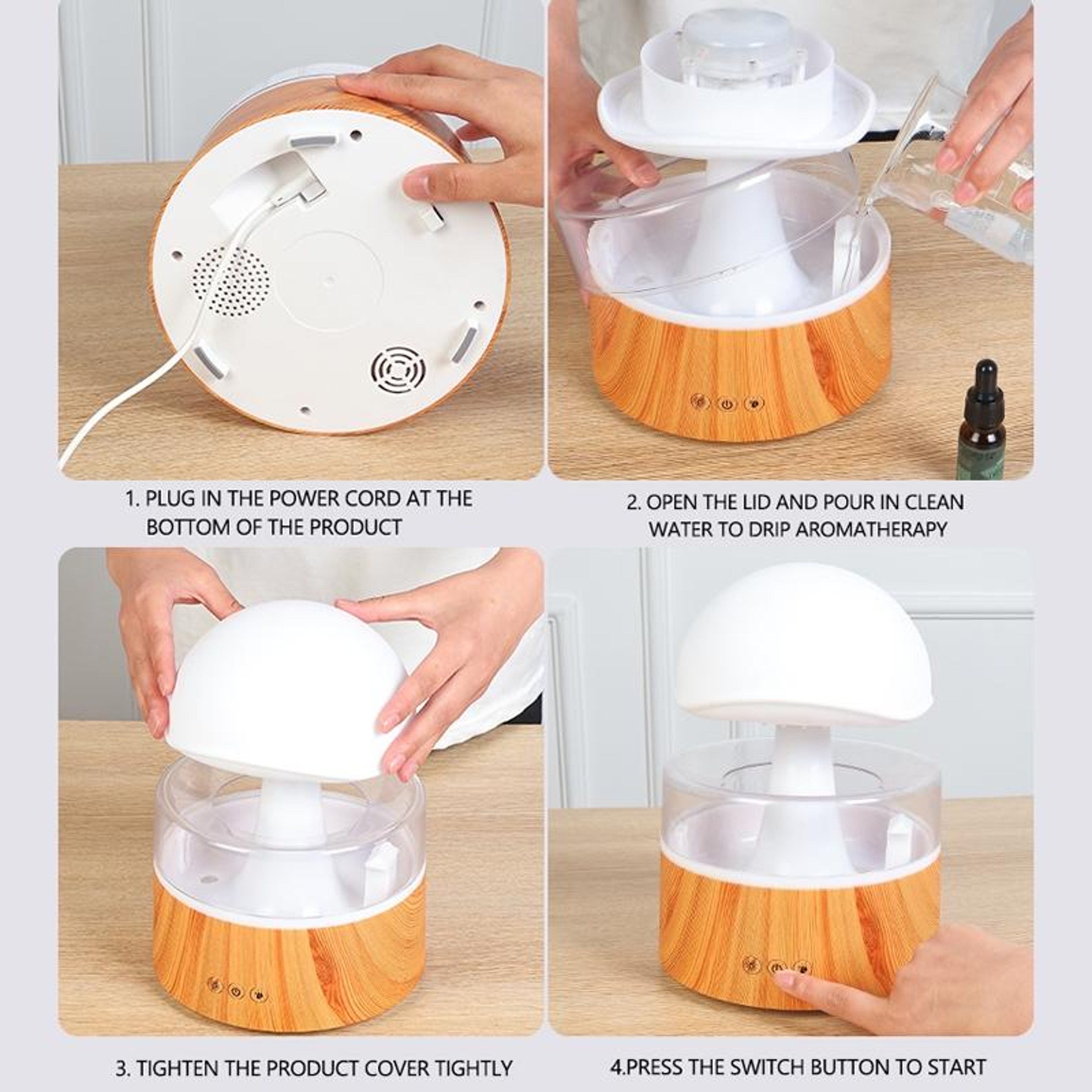500ml Rain Cloud Humidifier Aromatherapy Diffuser With Colorful Night Light Remote Control USB Rech 8