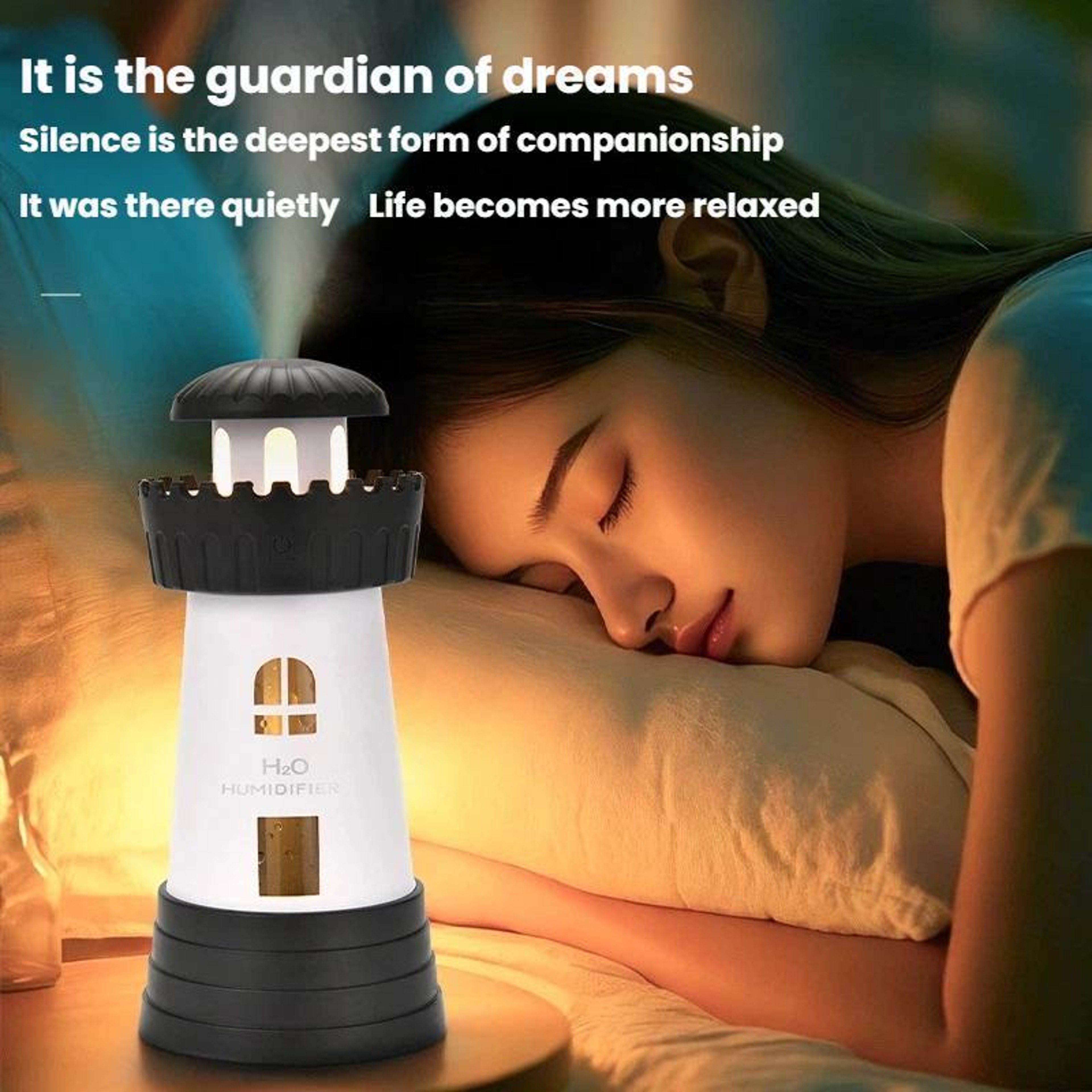Lighthouse Mini Humidifier USB Quiet Mist Diffuser 290ml Portable Desktop Humidifier 3