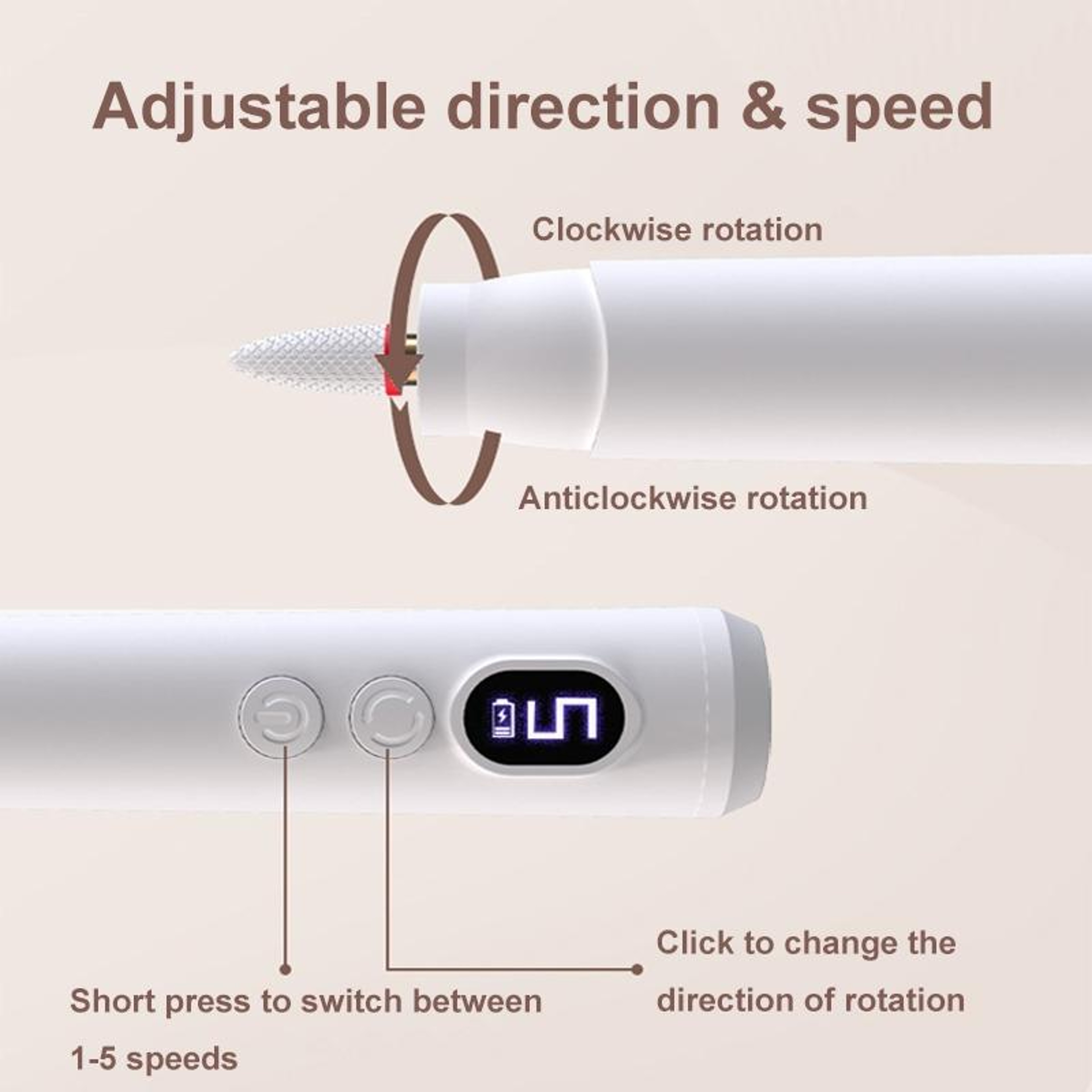 LED Electric Nail Drill With Digital Display 5 Speed Professional Nail Polisher Manicure Kit 6