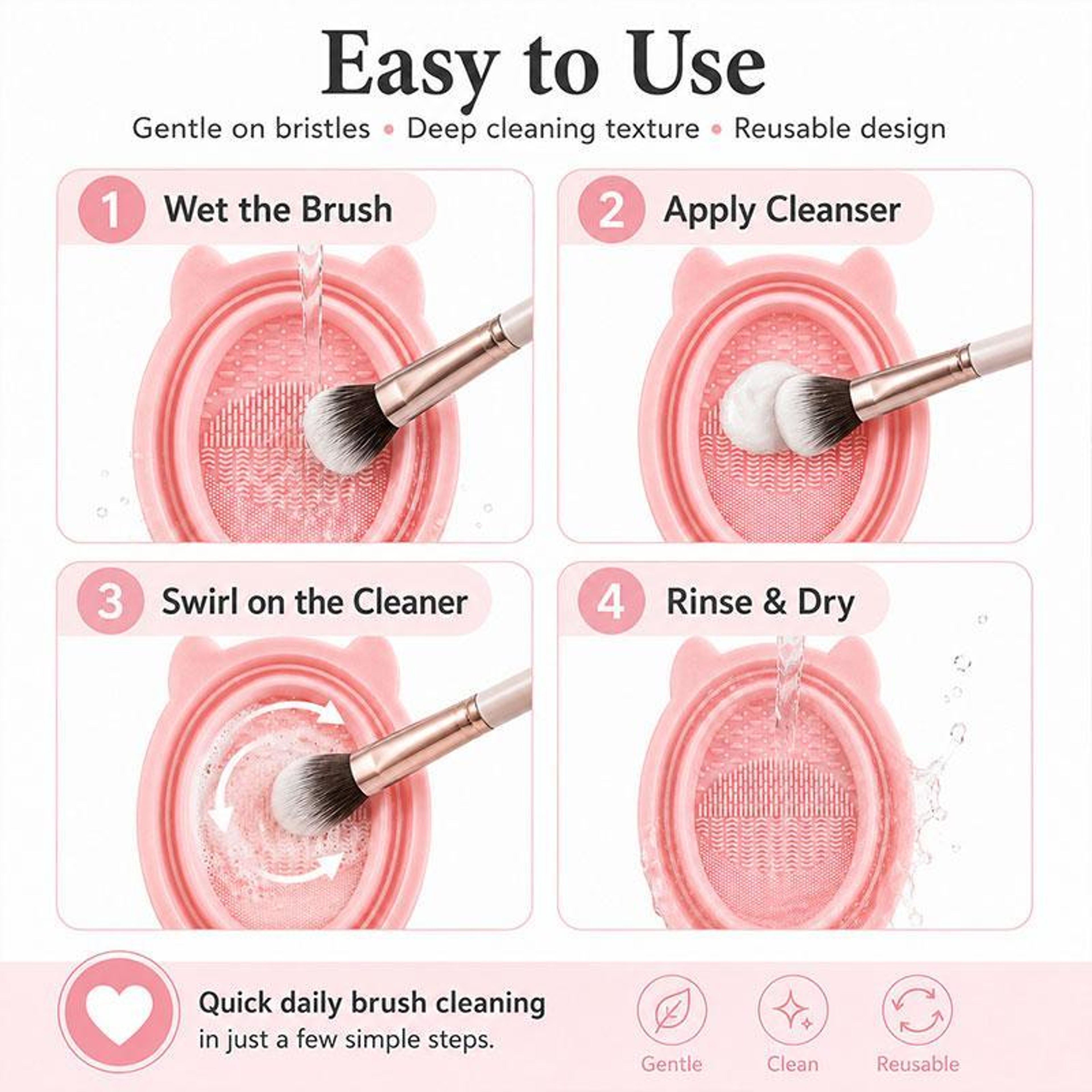 Rabbit Ear Makeup Brush Cleaner Foldable Silicone Brush Cleaning Bowl for Travel and Home – view 6