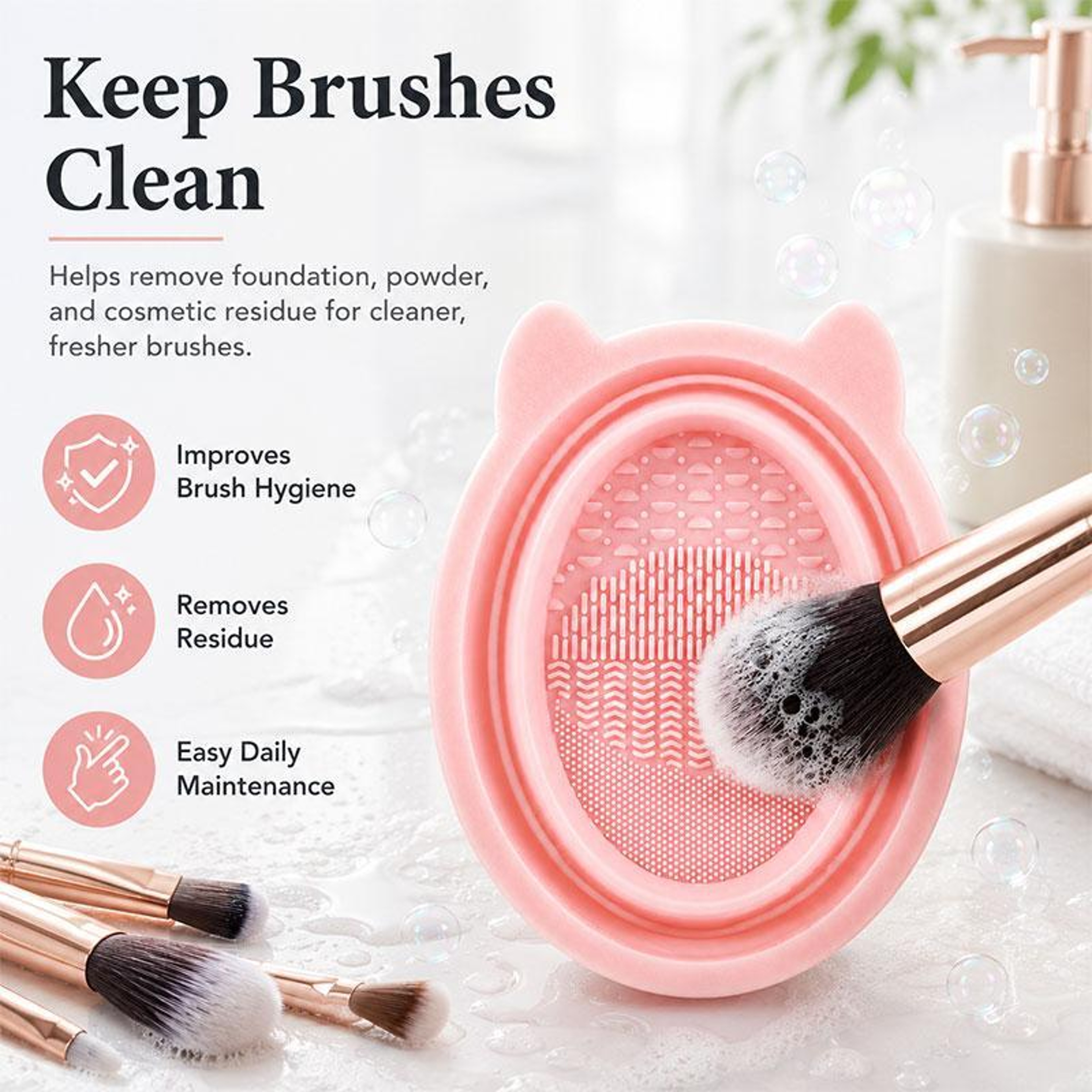 Rabbit Ear Makeup Brush Cleaner Foldable Silicone Brush Cleaning Bowl for Travel and Home – view 8