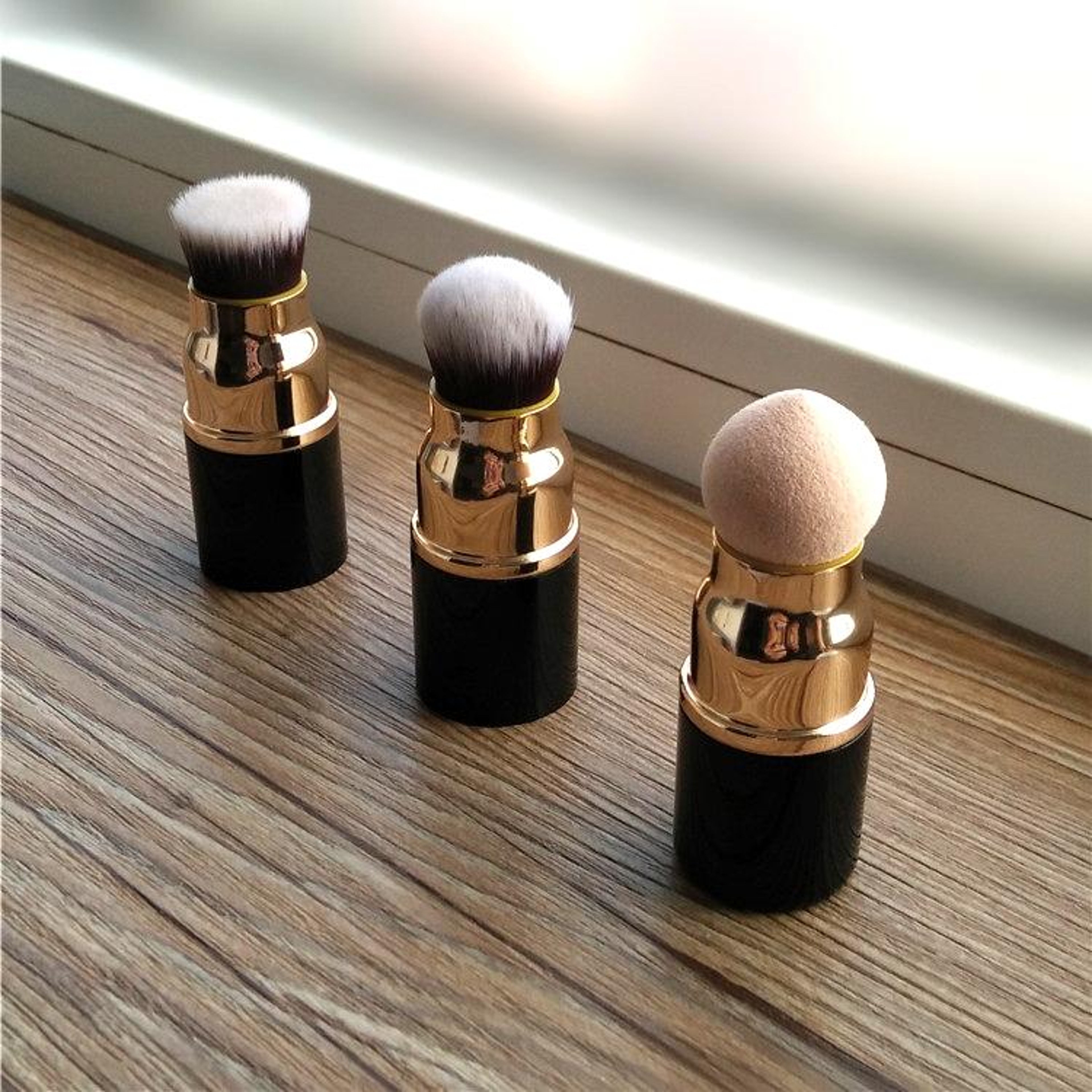 3 In 1 Makeup Brush With Foundation Brush Powder Brush And Makeup Sponge Travel Beauty Tool 1