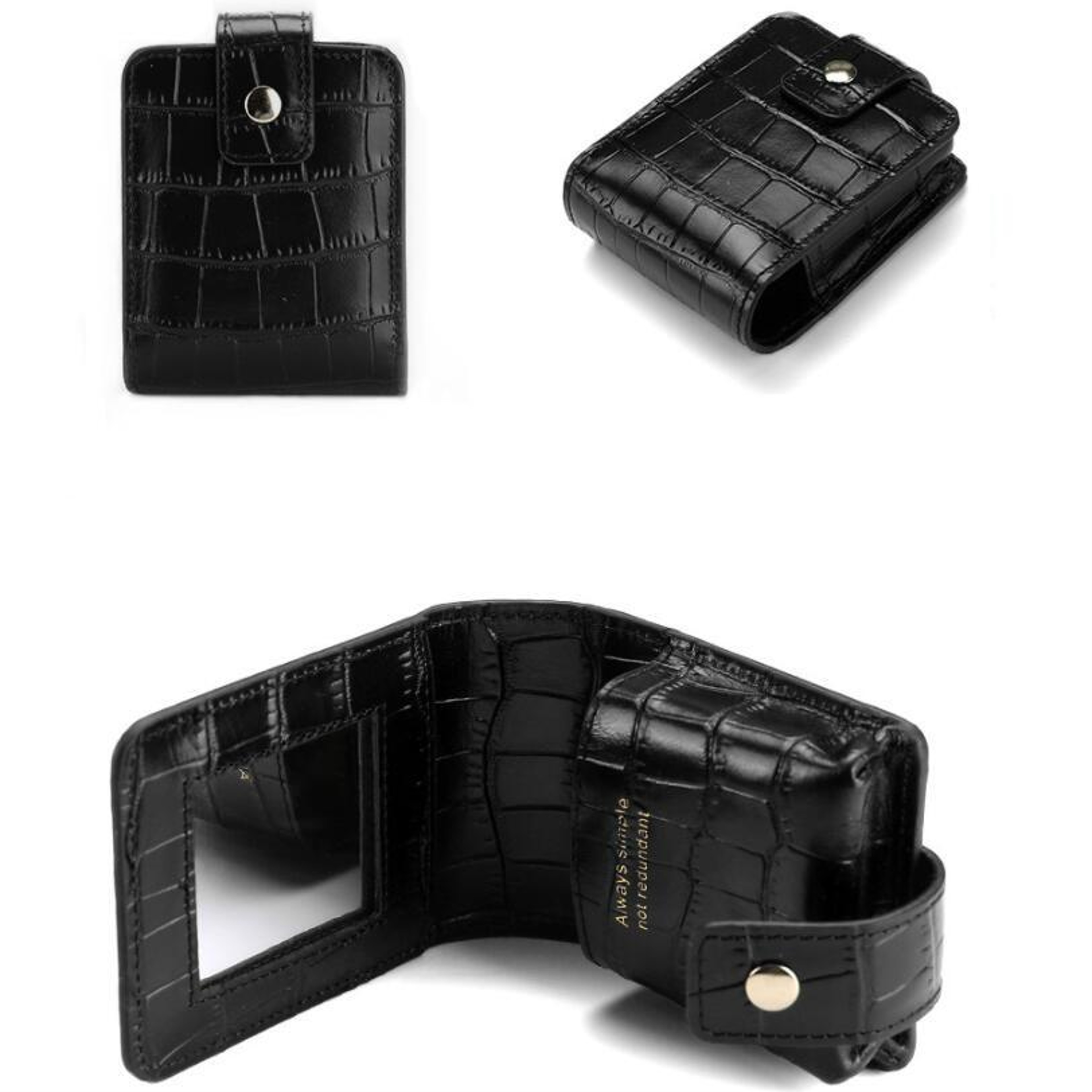 Portable Lipstick Holder Makeup Bag With Mirror Crocodile Embossed Leather Cosmetic Case 1