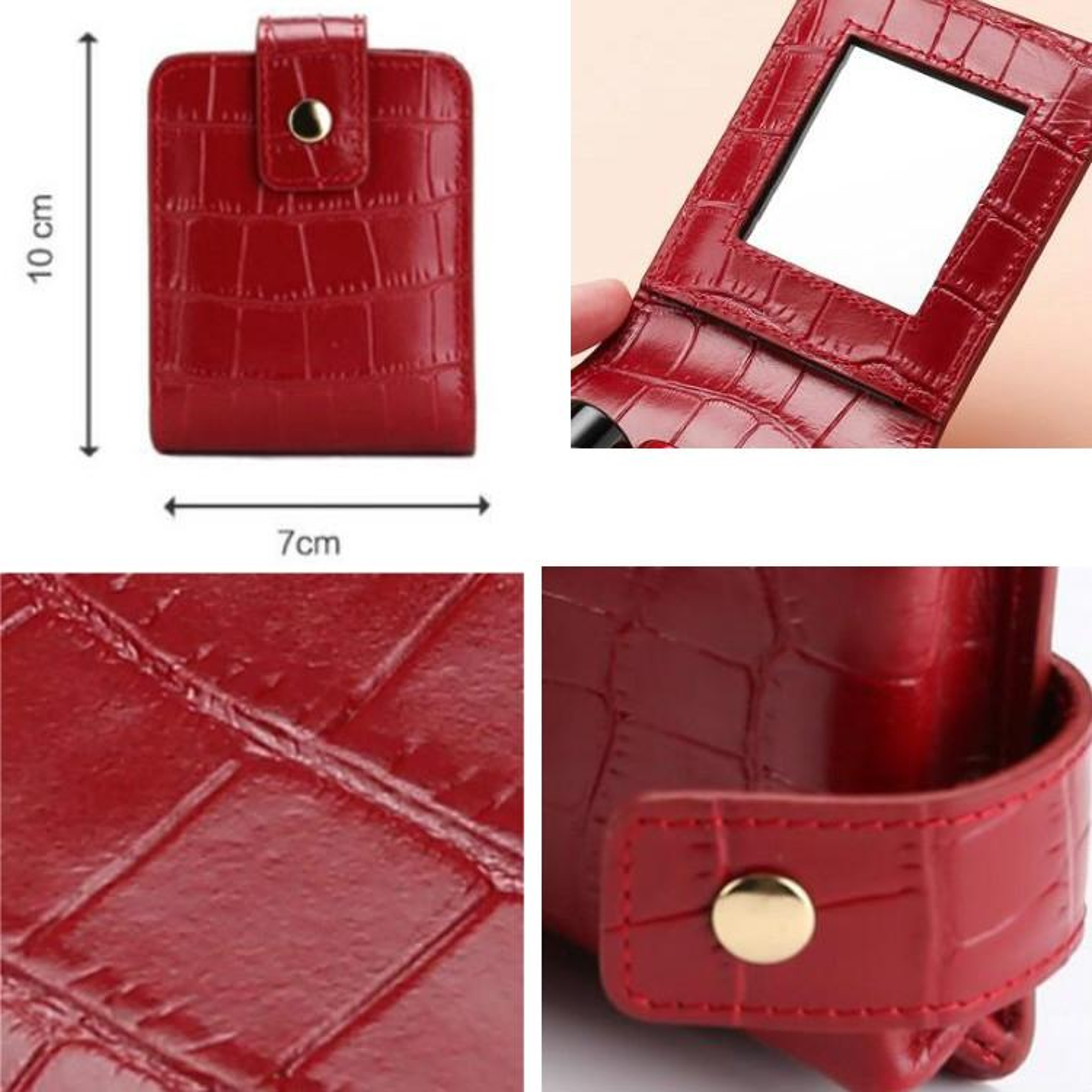 Portable Lipstick Holder Makeup Bag With Mirror Crocodile Embossed Leather Cosmetic Case 5