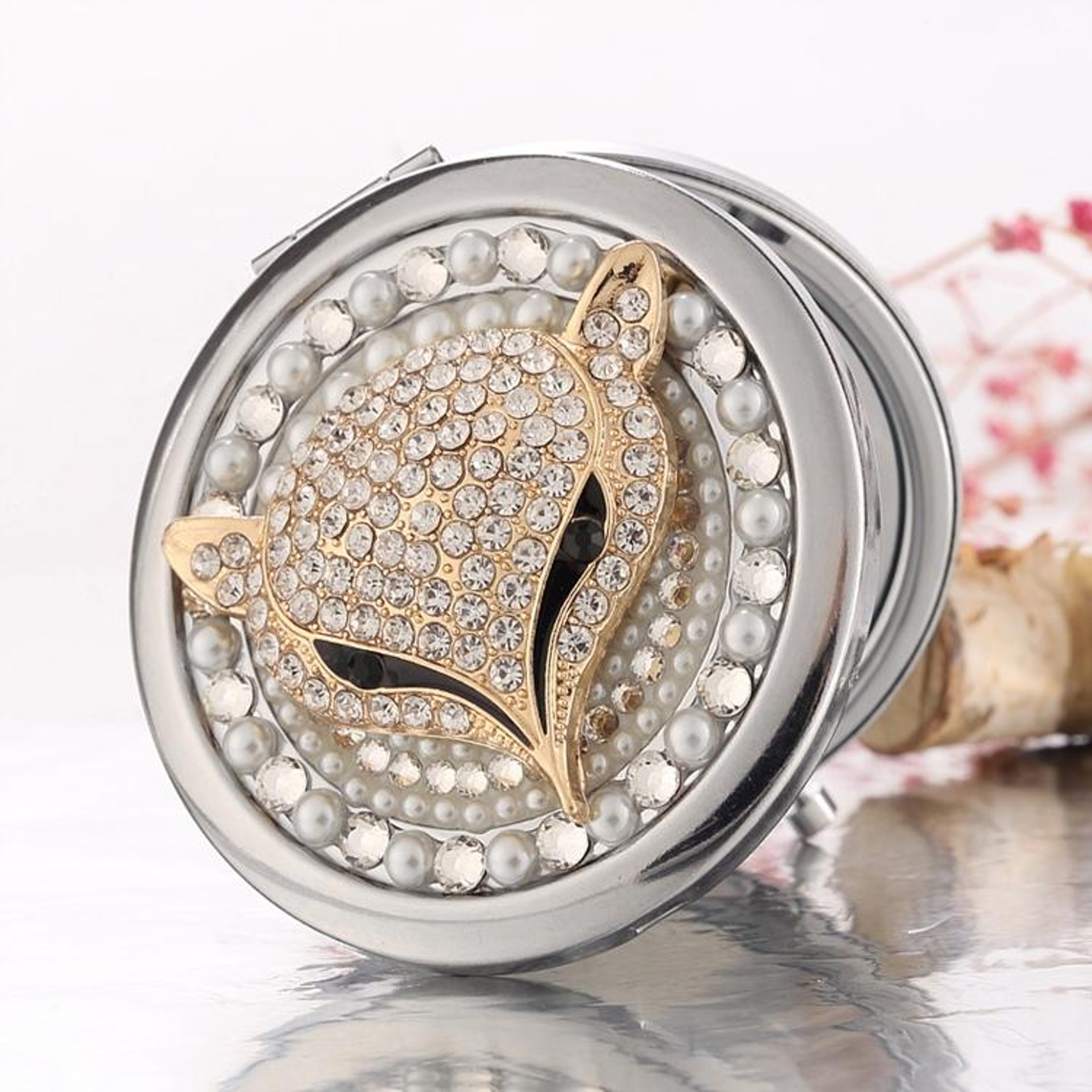 Personalized DIY Portable Makeup Mirror Rhinestone Compact Mirror Double Sided Folding Travel Mirro 0