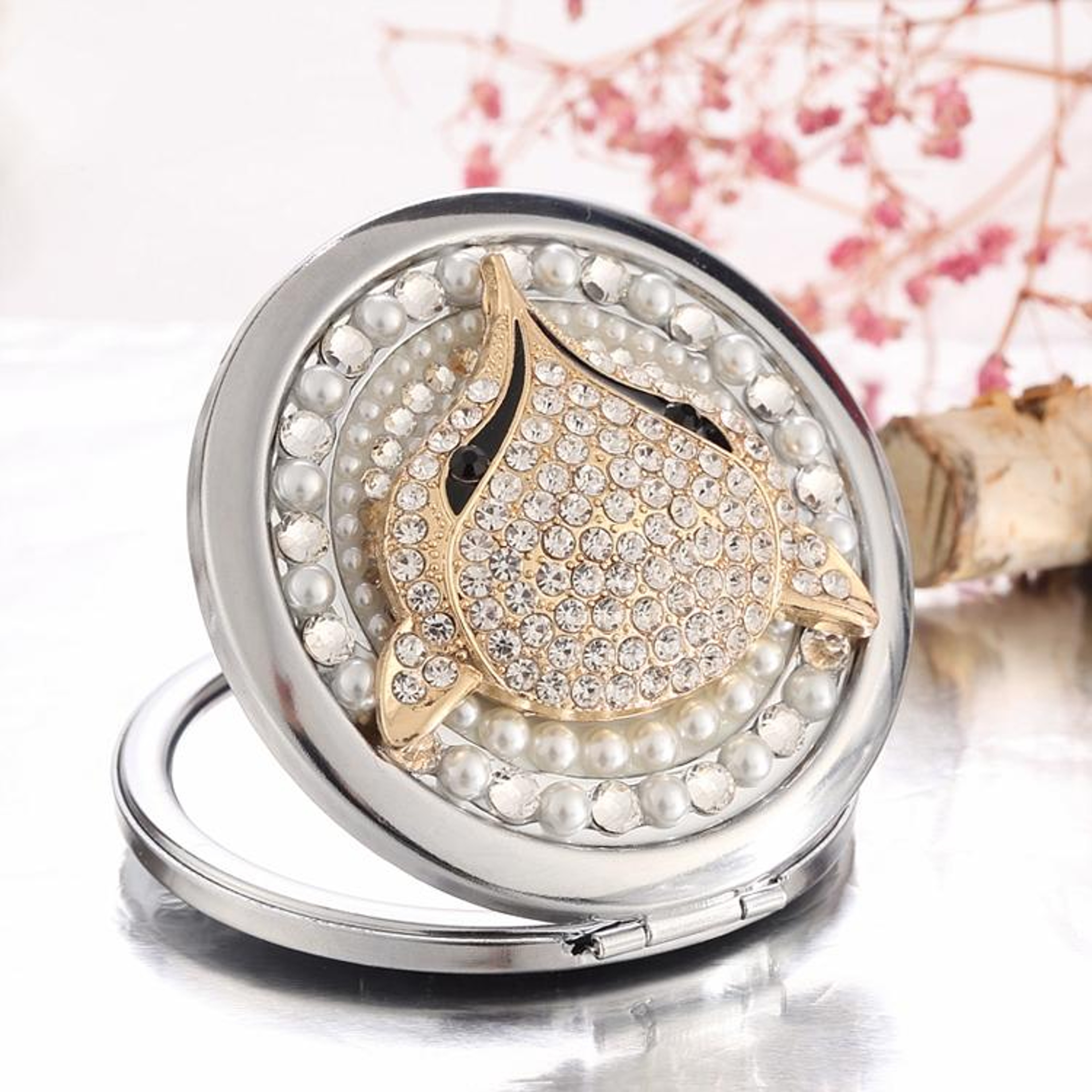 Personalized DIY Portable Makeup Mirror Rhinestone Compact Mirror Double Sided Folding Travel Mirro 2