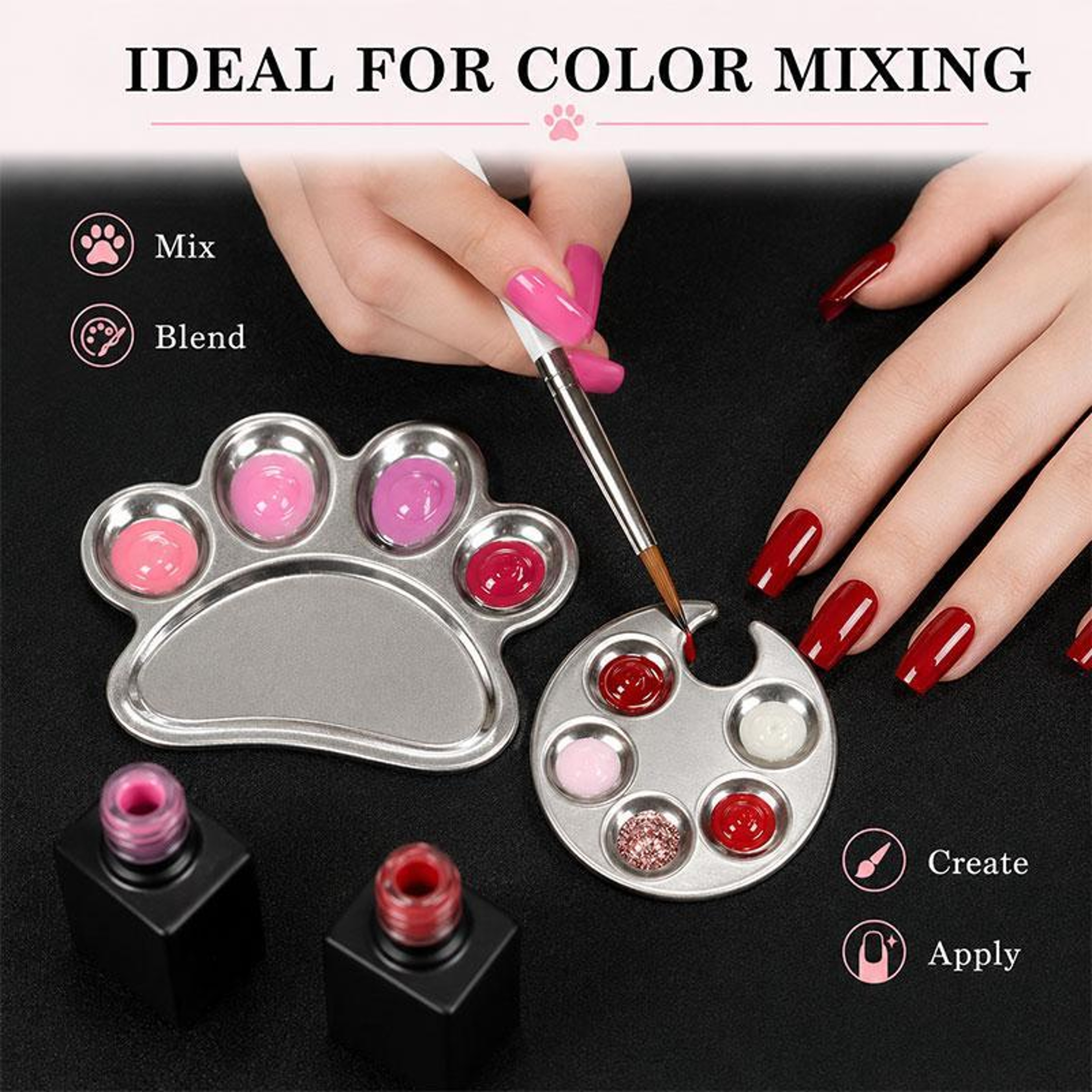 Cute Cat Paw Nail Art Mixing Palette 2 PCS Reusable Makeup Mixing Palette for Foundation and Gel Polish – view 6