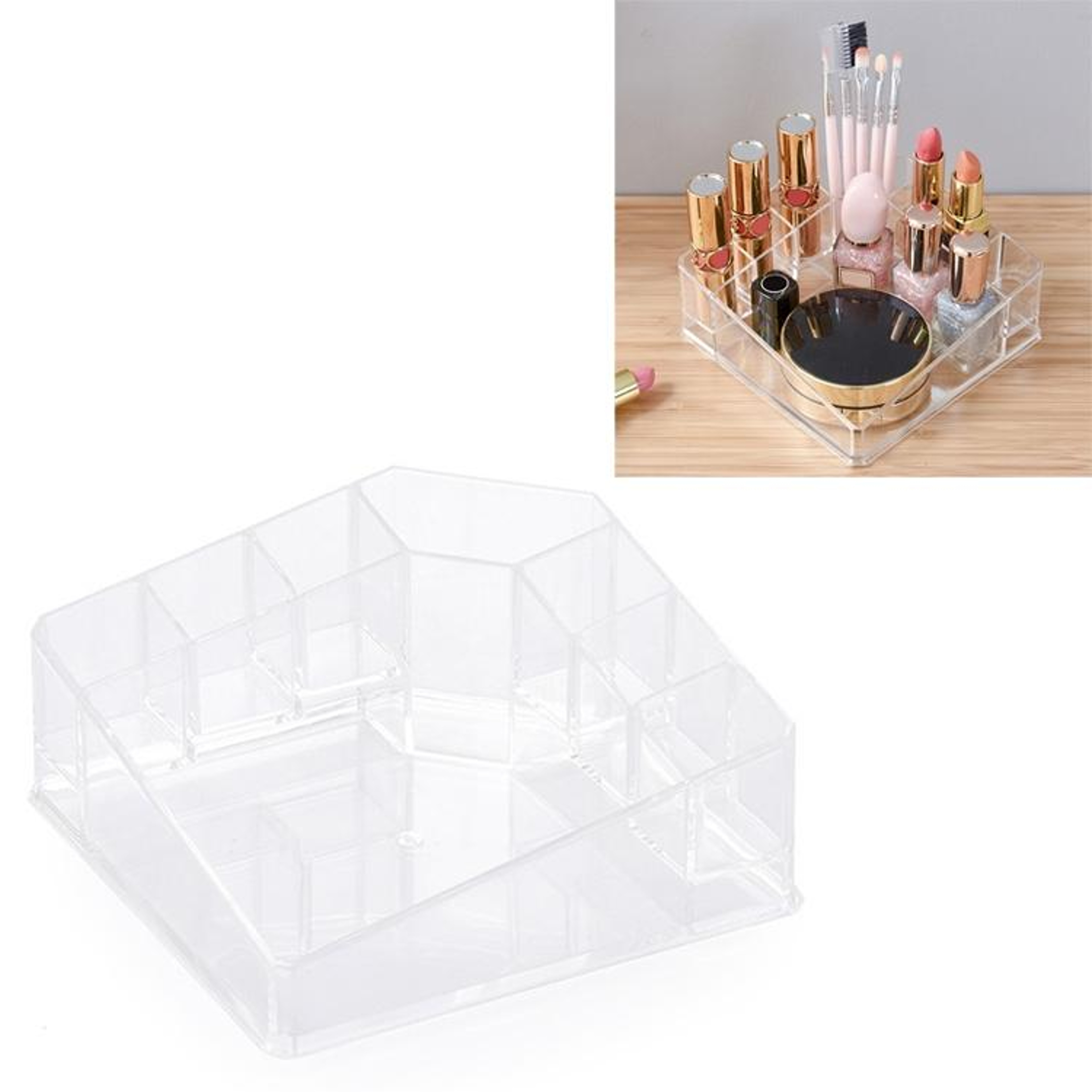 Transparent Makeup Organizer Cosmetic Storage Box With Adjustable Compartments Dustproof Lipstick V 3