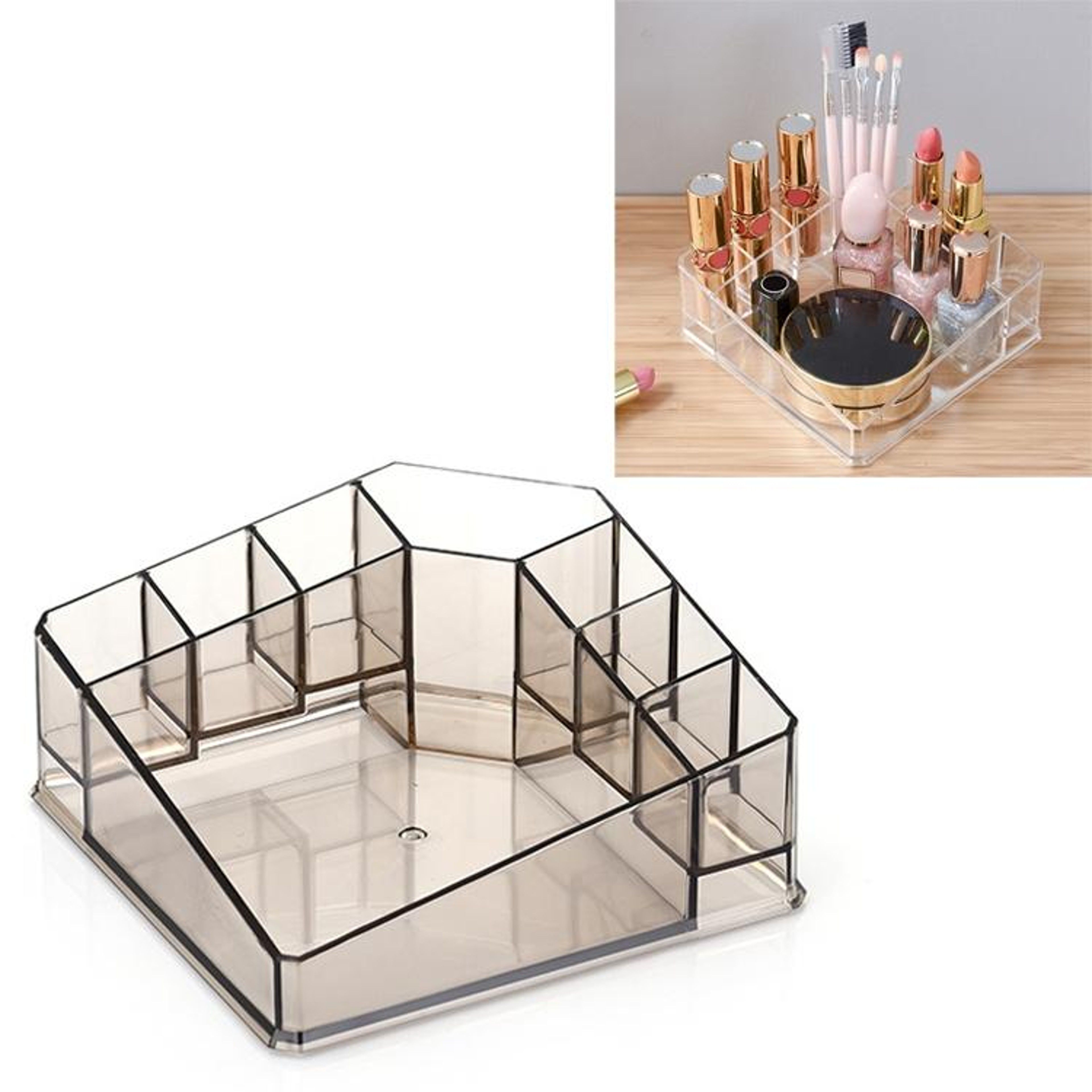 Transparent Makeup Organizer Cosmetic Storage Box With Adjustable Compartments Dustproof Lipstick V 4