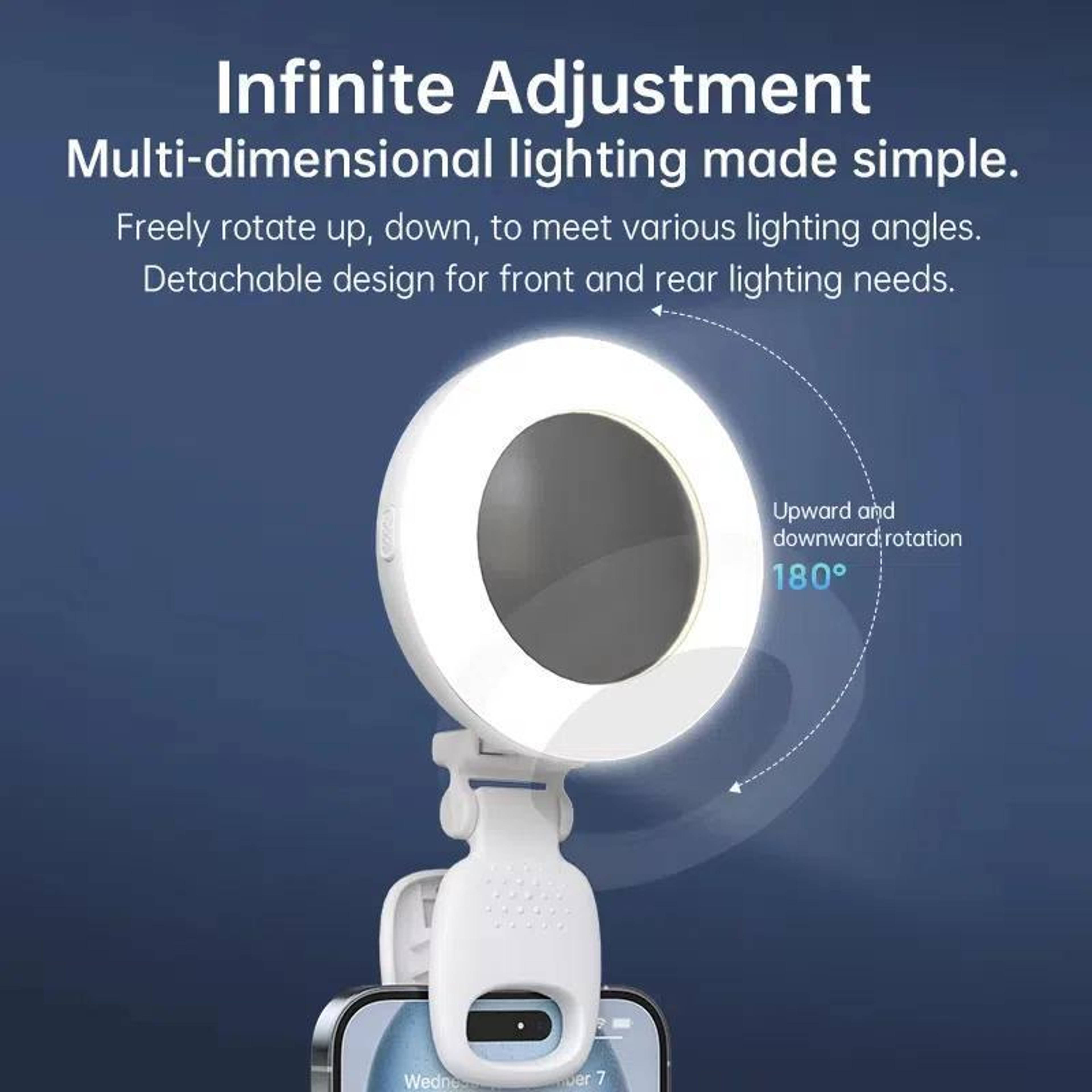 Clip On Selfie Ring Light With Mirror Rechargeable Portable Makeup Light 3 Color Modes 3