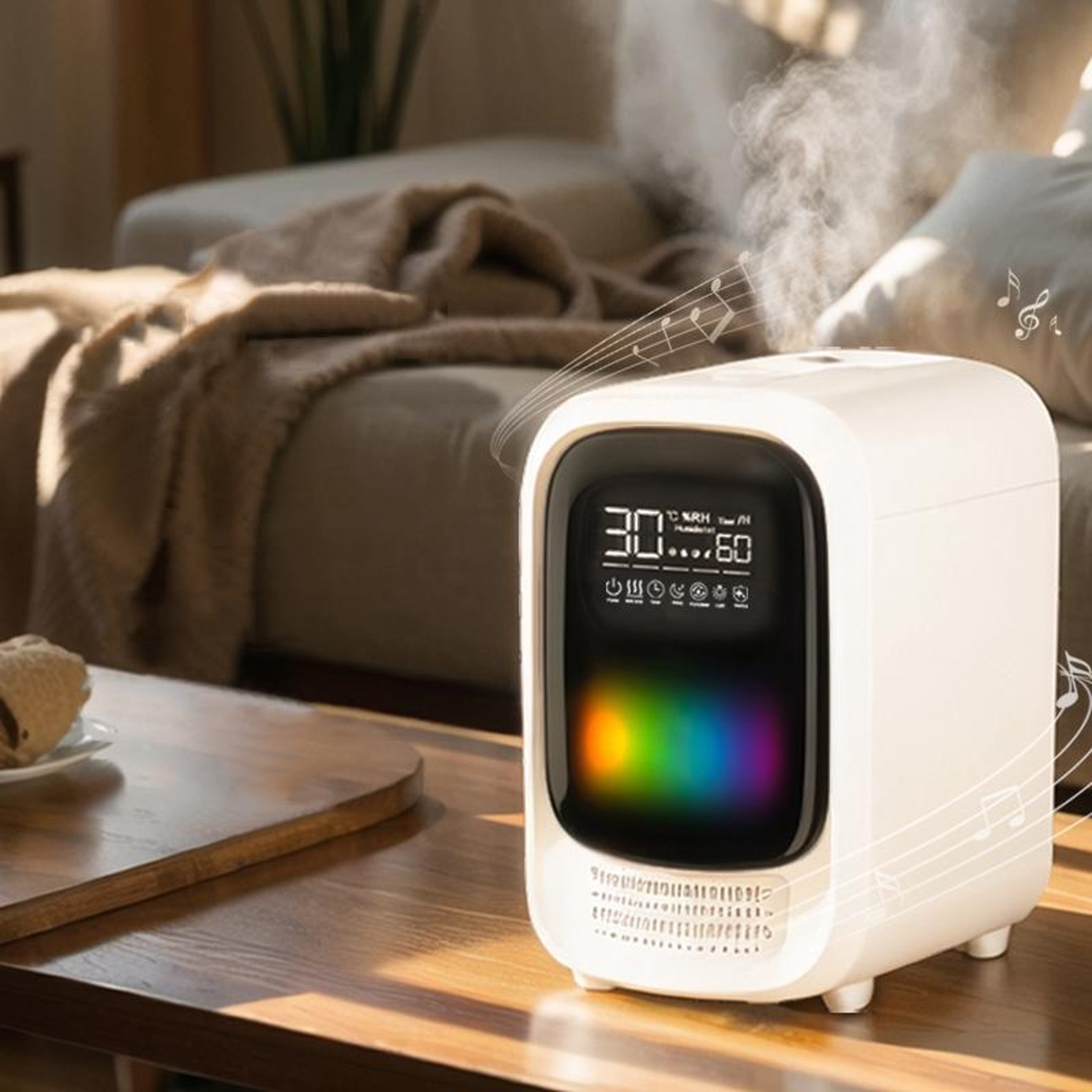35L Bluetooth Humidifier With Aromatherapy Diffuser Colorful LED Lights Music Player And UV C Steri 0