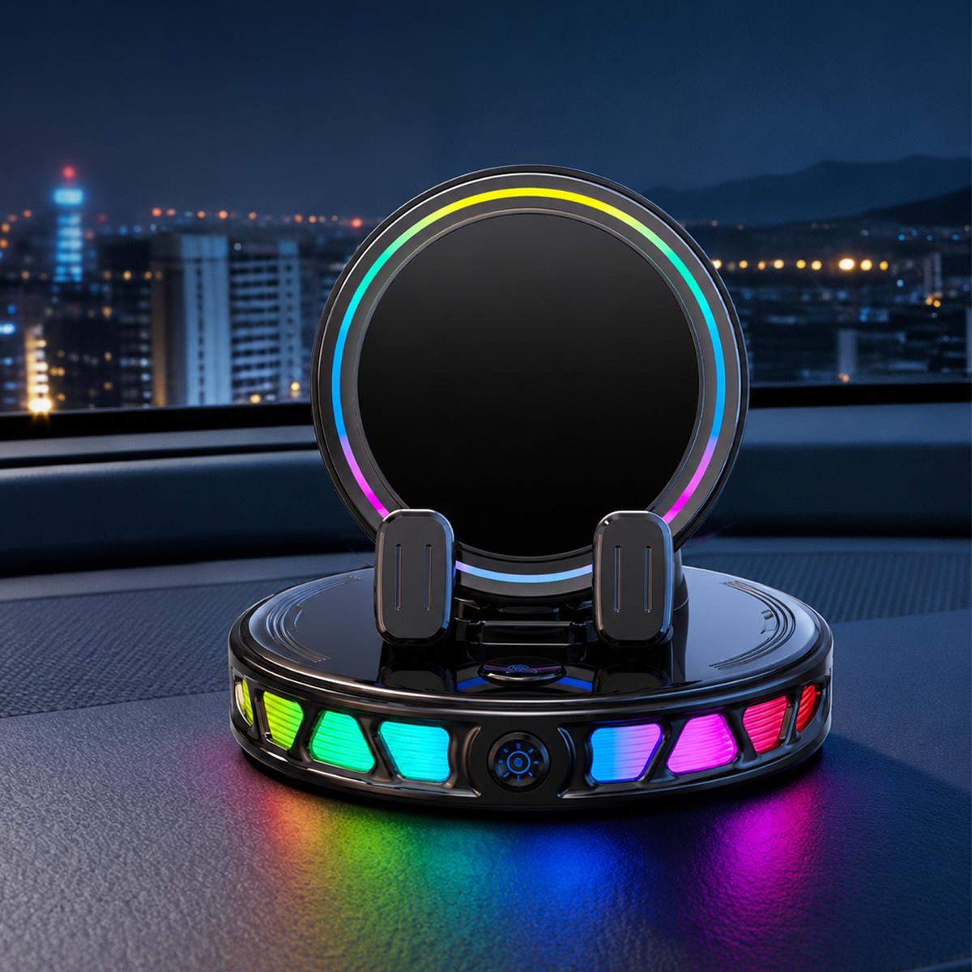 Auto Lock Wireless Car Charger Dashboard Phone Holder With 360 Rotation And RGB Light 13