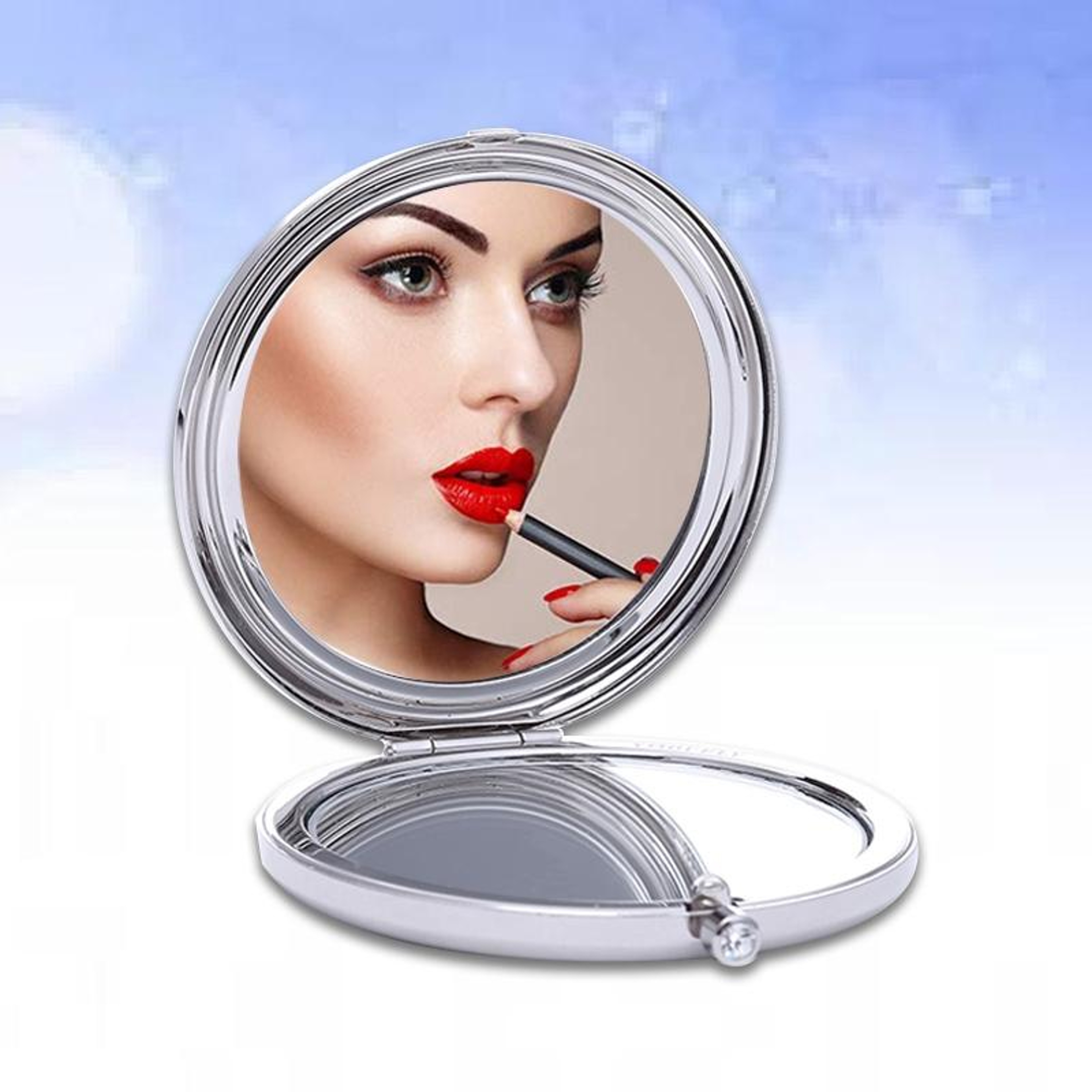 Dabond Compact Makeup Mirror Diamond Metal Portable Makeup Mirror Double Sided Folding Round Mirror 5