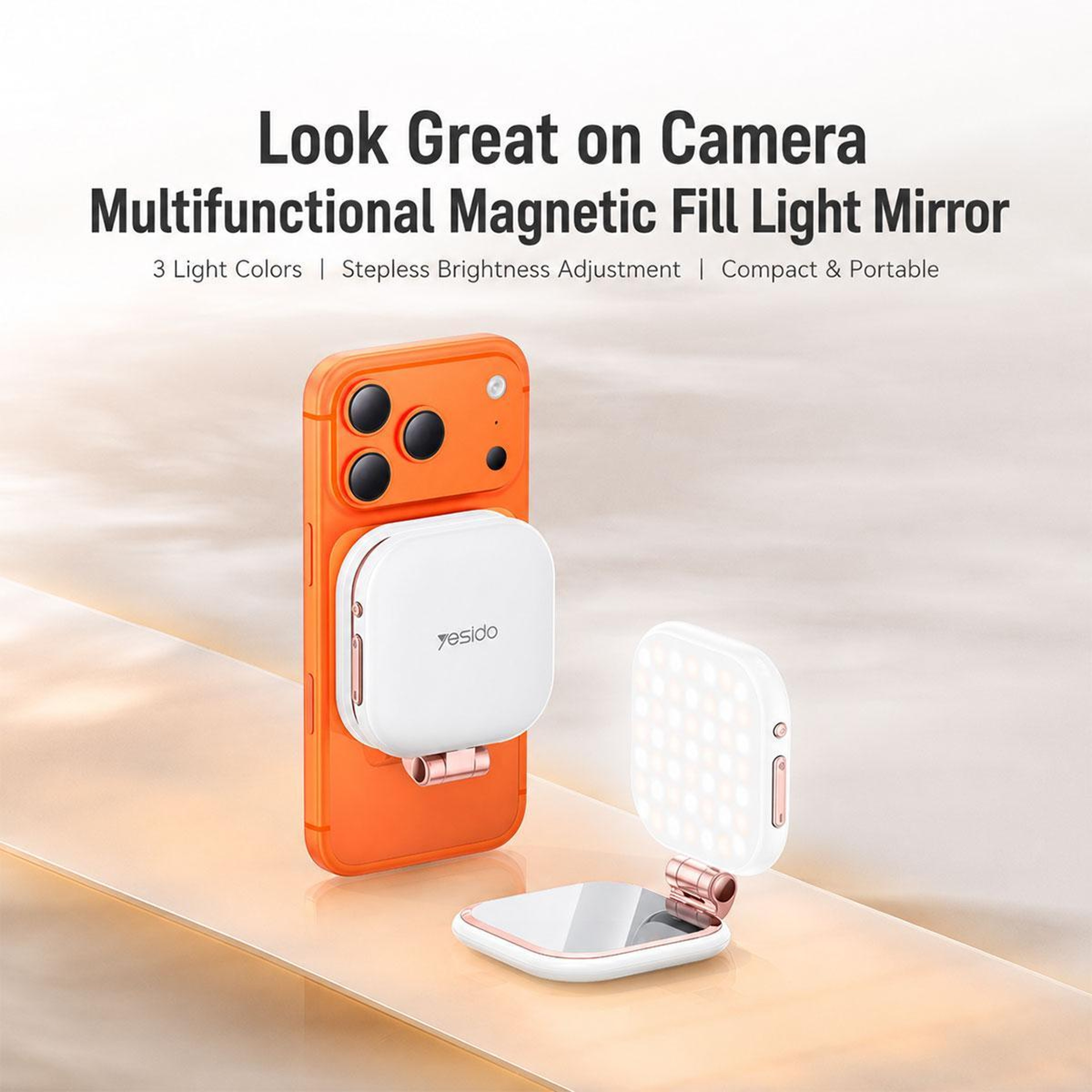 Magnetic Selfie Light With Mirror 49 LED Phone Fill Light 360 Rotating MagSafe Phone Light 1
