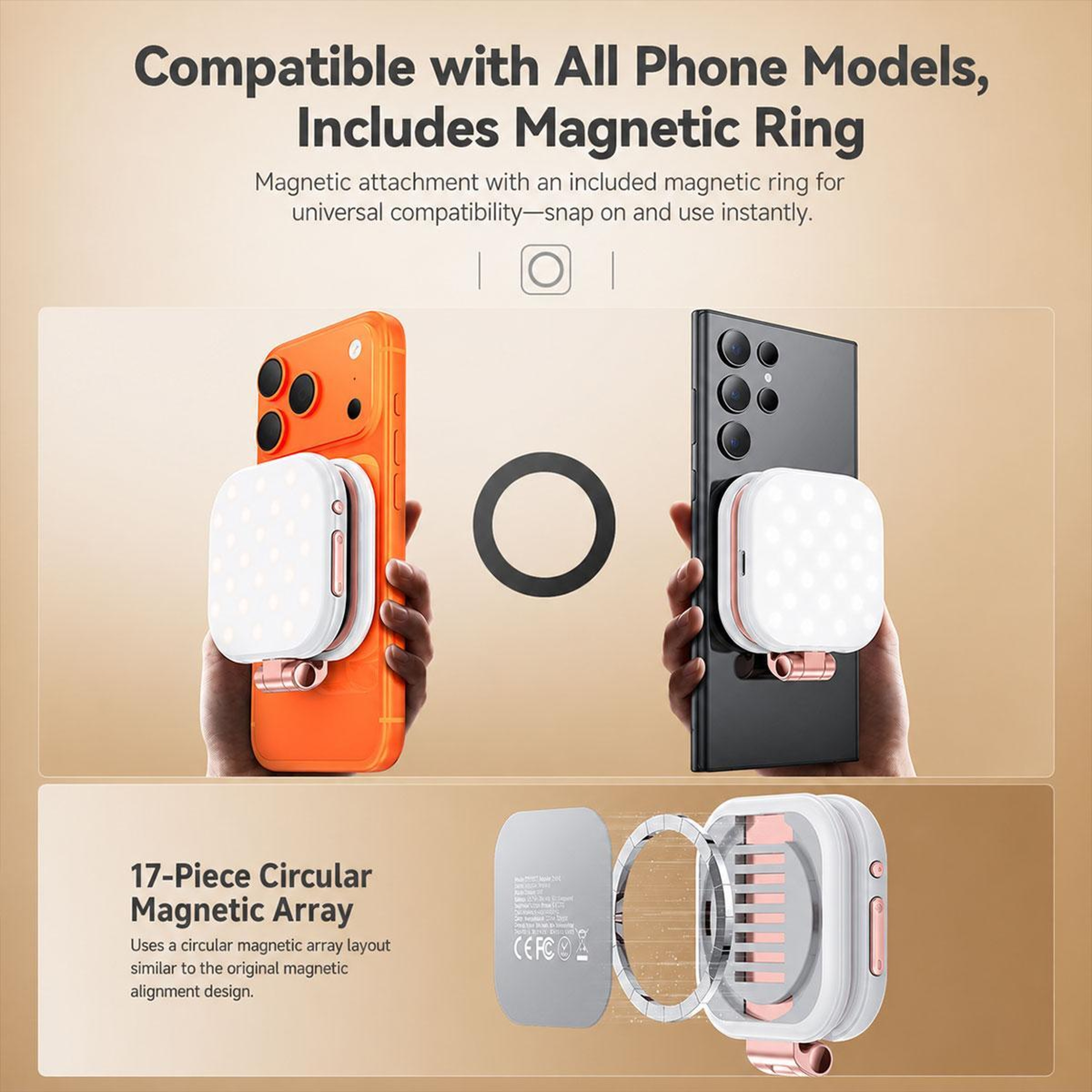 Magnetic Selfie Light With Mirror 49 LED Phone Fill Light 360 Rotating MagSafe Phone Light 8