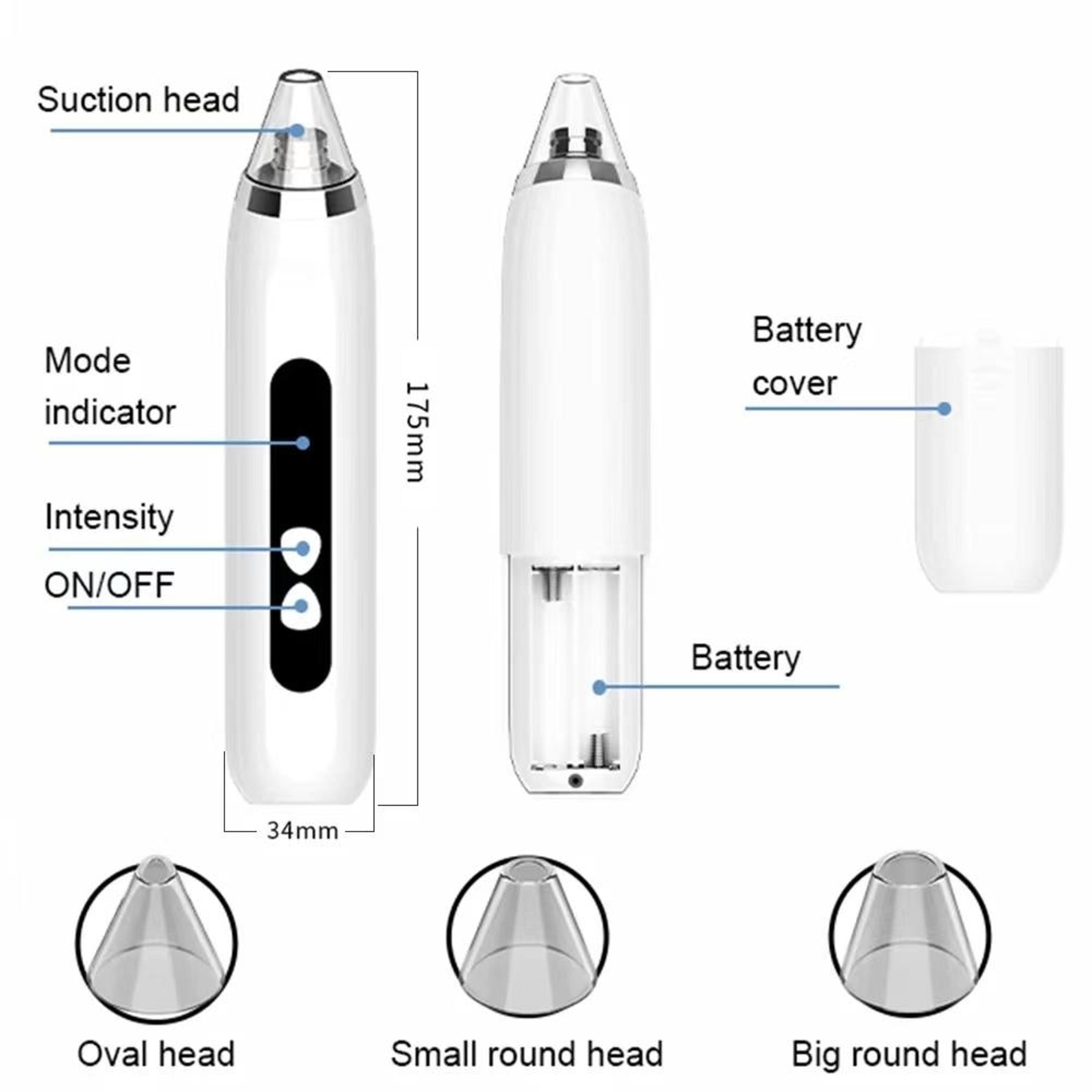 Blackhead Remover Vacuum Deep Pore Cleaner With 3 Suction Levels And 3 Facial Cleaning Heads 3