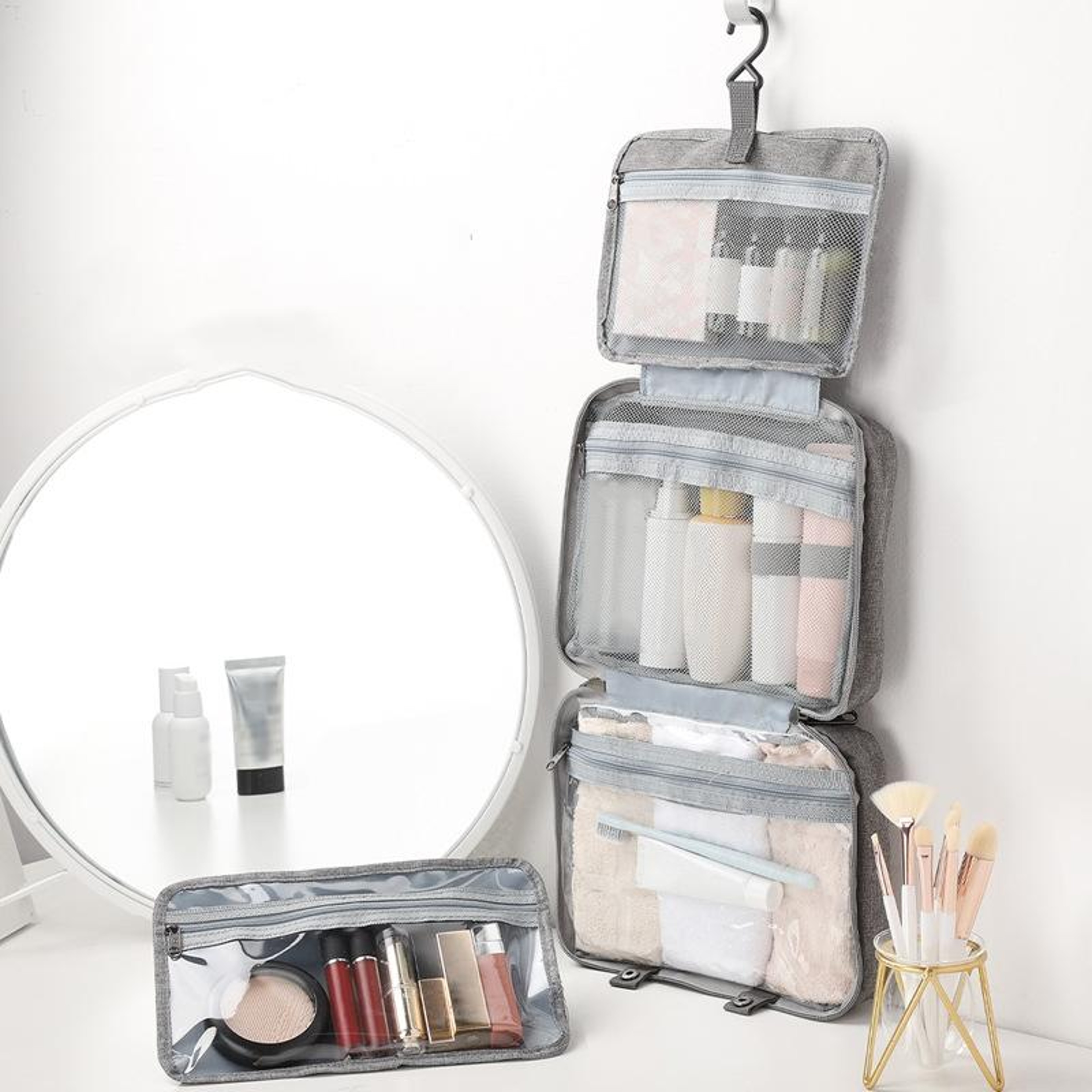 Foldable Waterproof Toiletry Bag With Hook  Transparent Organizer For Travel Makeup Storage 1