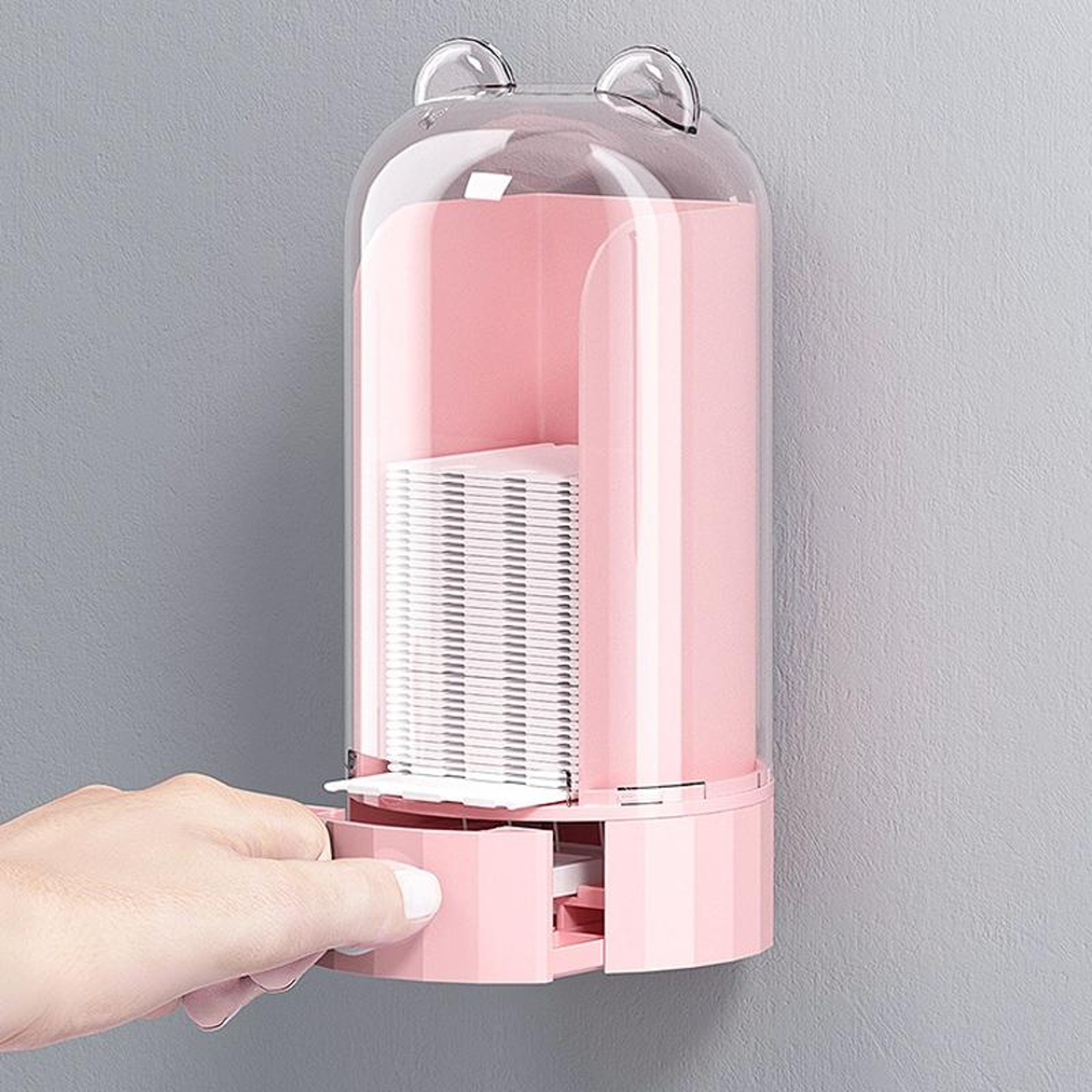 Automatic Cotton Pad Dispenser Wall Mounted Transparent Cotton Pad Holder Makeup Organizer With 50  0