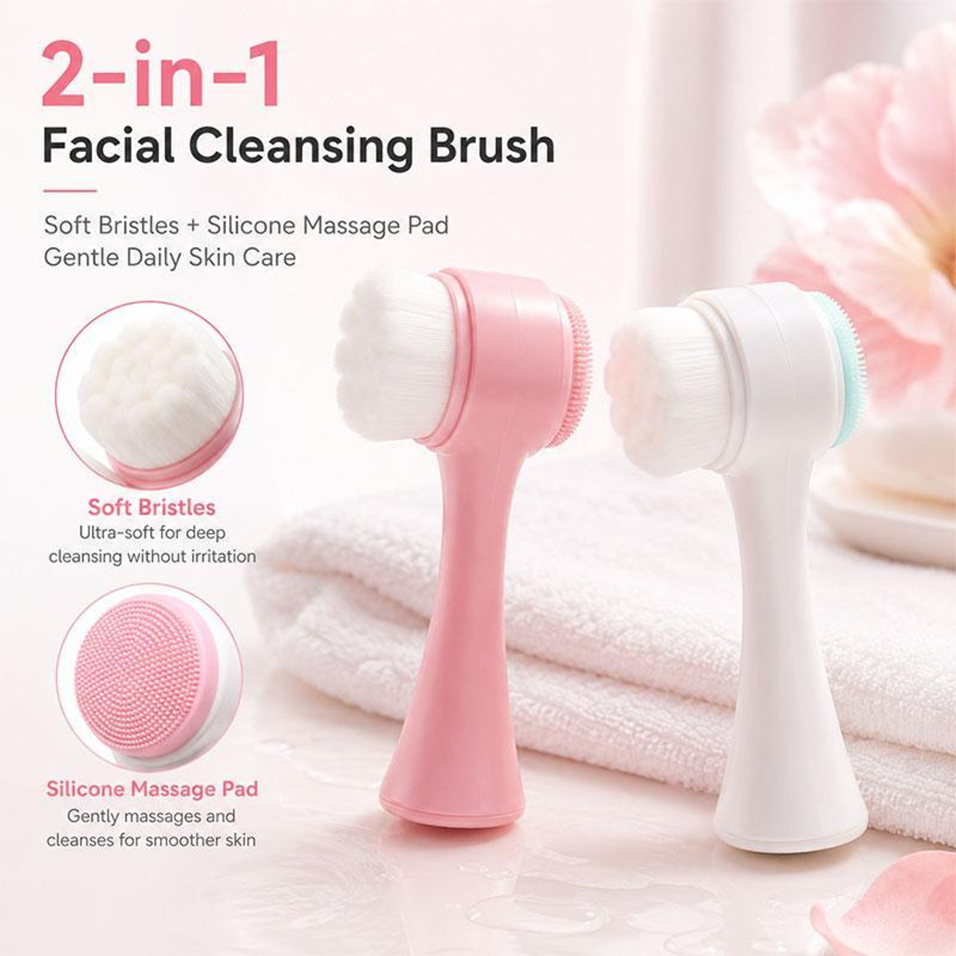 Double Sided Silicone Facial Cleansing Brush Soft Face Scrubber and Massage Tool – view 2