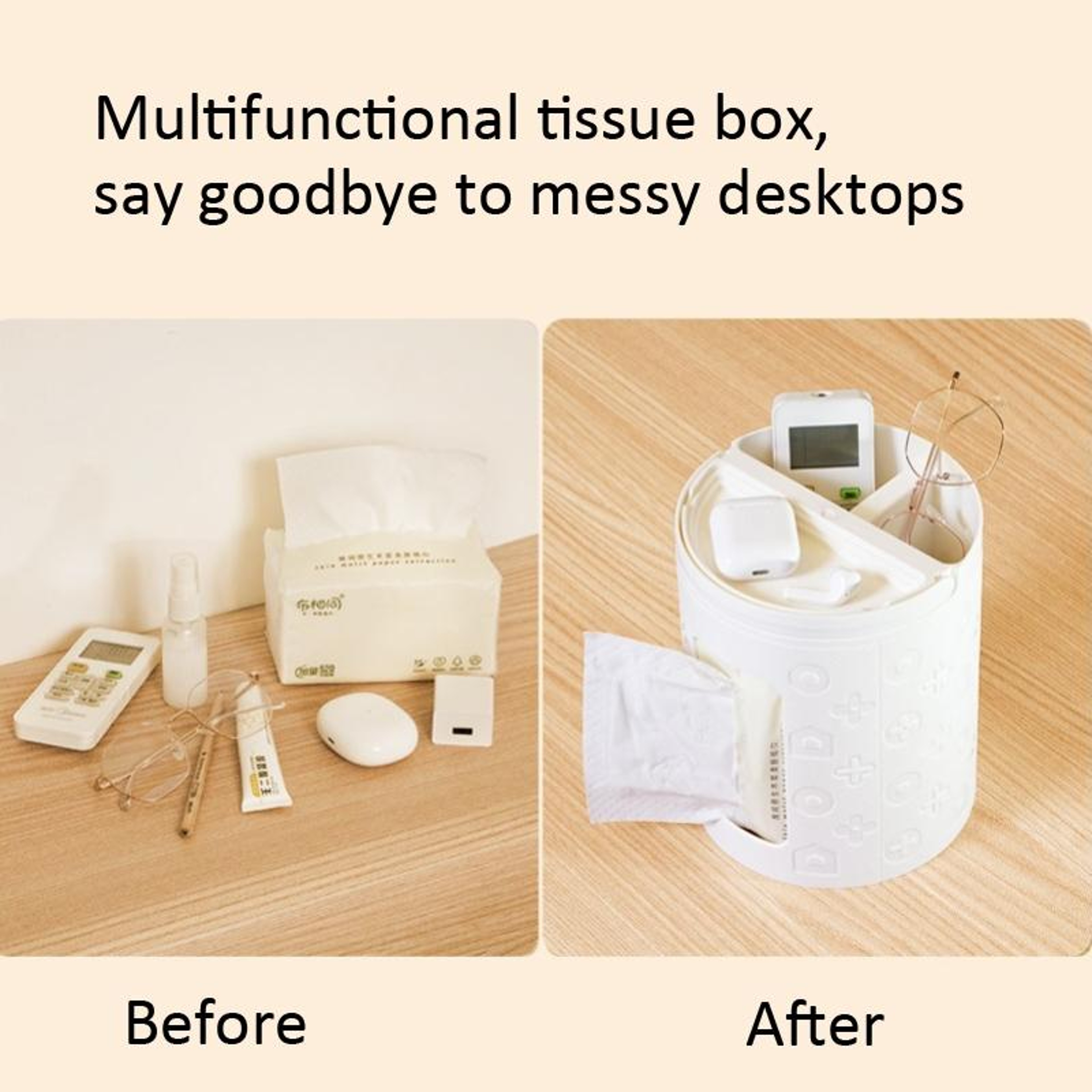 Multifunctional Desktop Tissue Box Organizer With Remote Control Holder Phone Stand And Storage Com 3