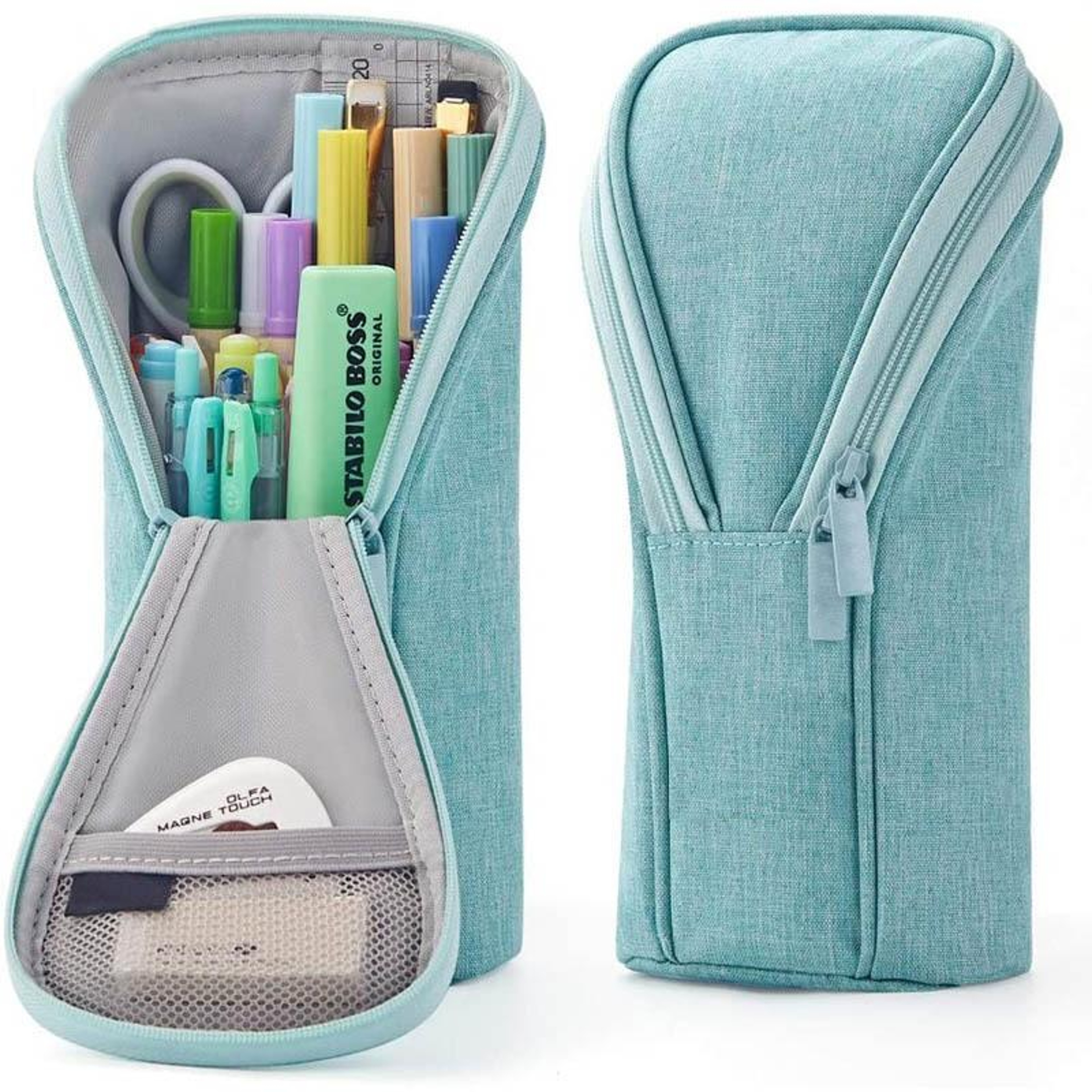 Large Capacity Canvas Pencil Case Upright Stationery Organizer With Dual Zipper For School Office 6