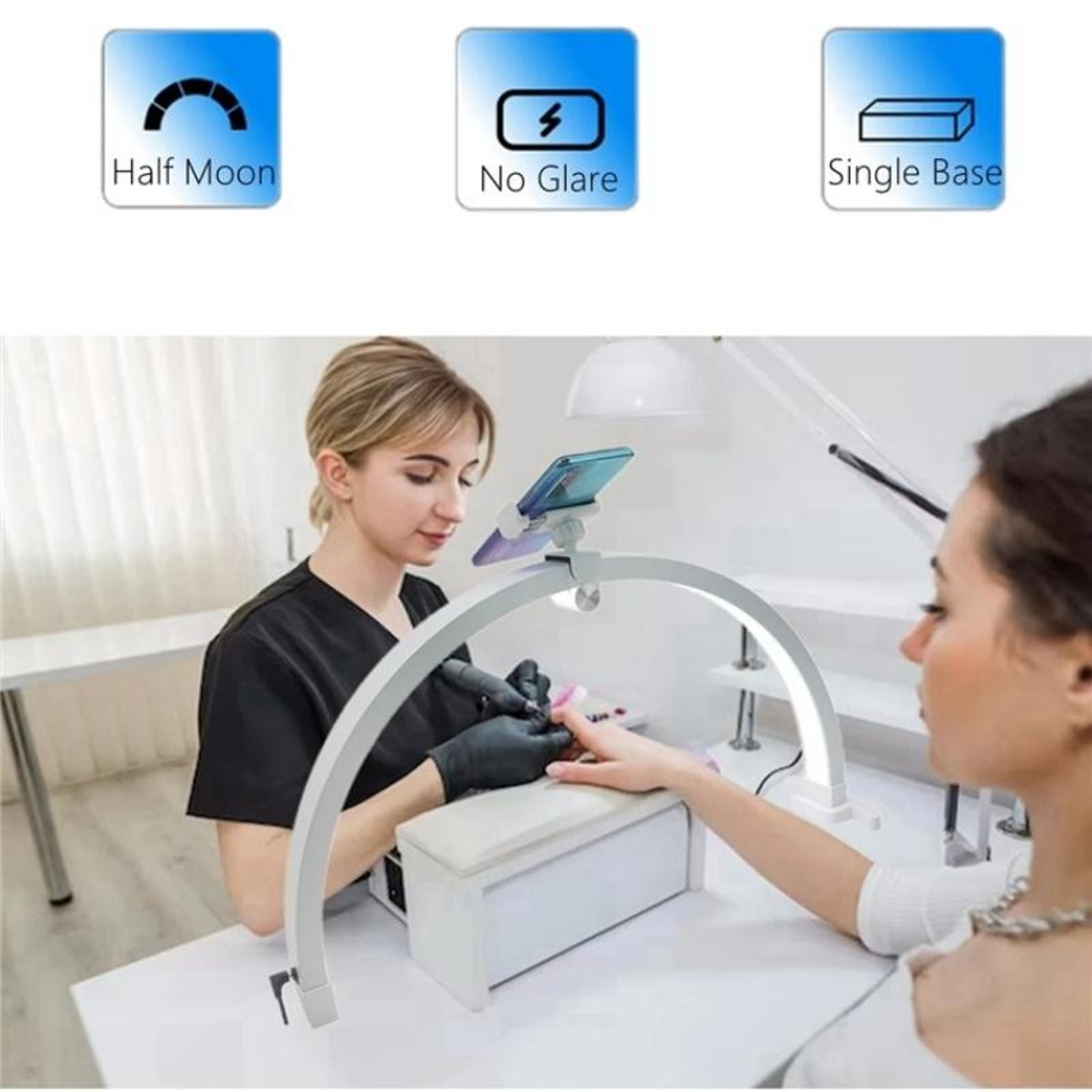 Foldable LED Nail Lamp Half Moon Nail Tech Light With Touch Control And Adjustable Brightness 6
