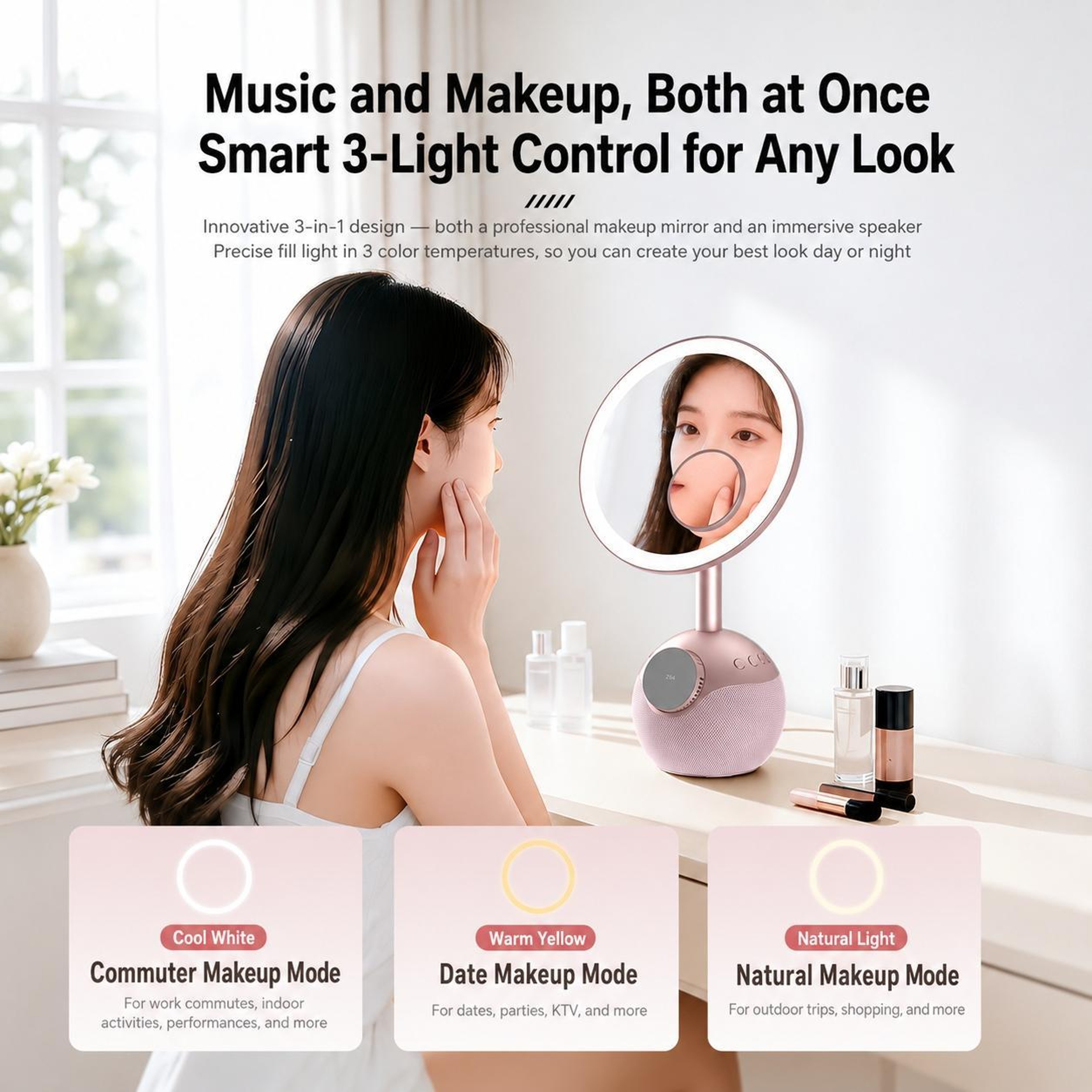 4 in 1 Magnetic Makeup Mirror with Bluetooth Speaker 15W Wireless Charging Vanity Mirror – view 6