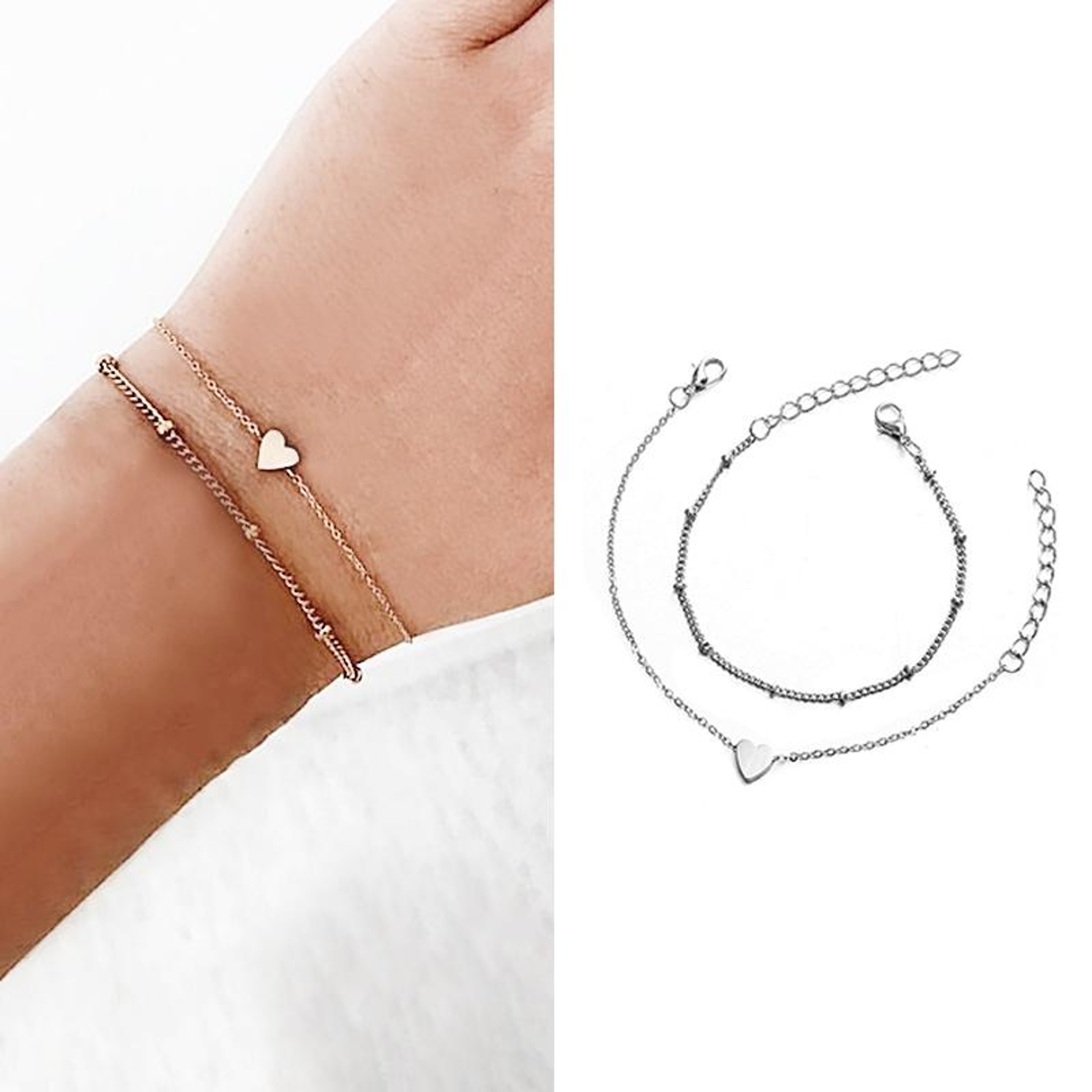 Minimalist Love Link Chain Bracelets Set For Women 2PCS Layered Bracelets Gift Jewelry 0